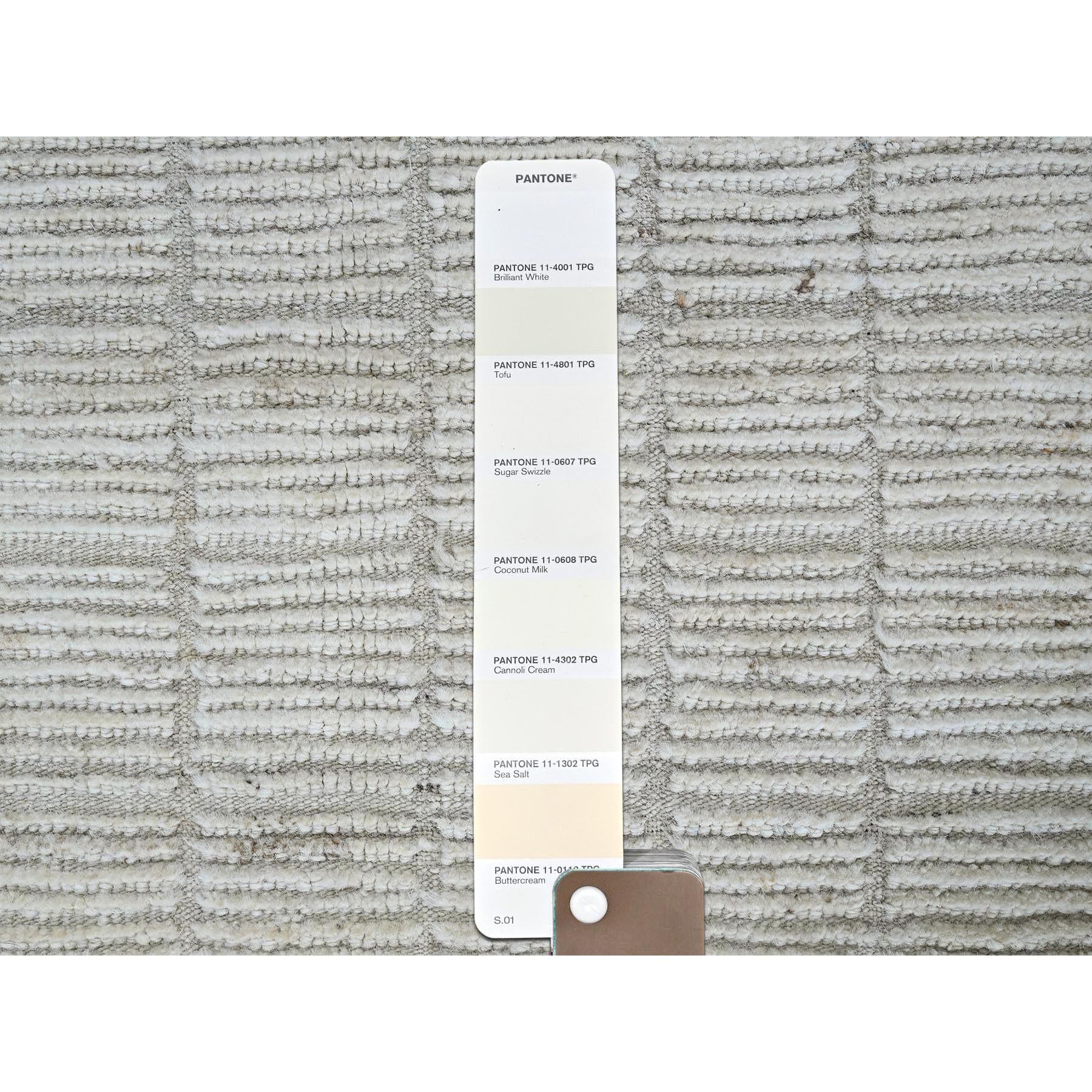 2'4"x3' Alabaster White, Hand Knotted, Moroccan Weave with Box Design, Textured Pile, Tone on Tone, Undyed Natural Wool, Mat, Sample, Oriental Rug Sh1387