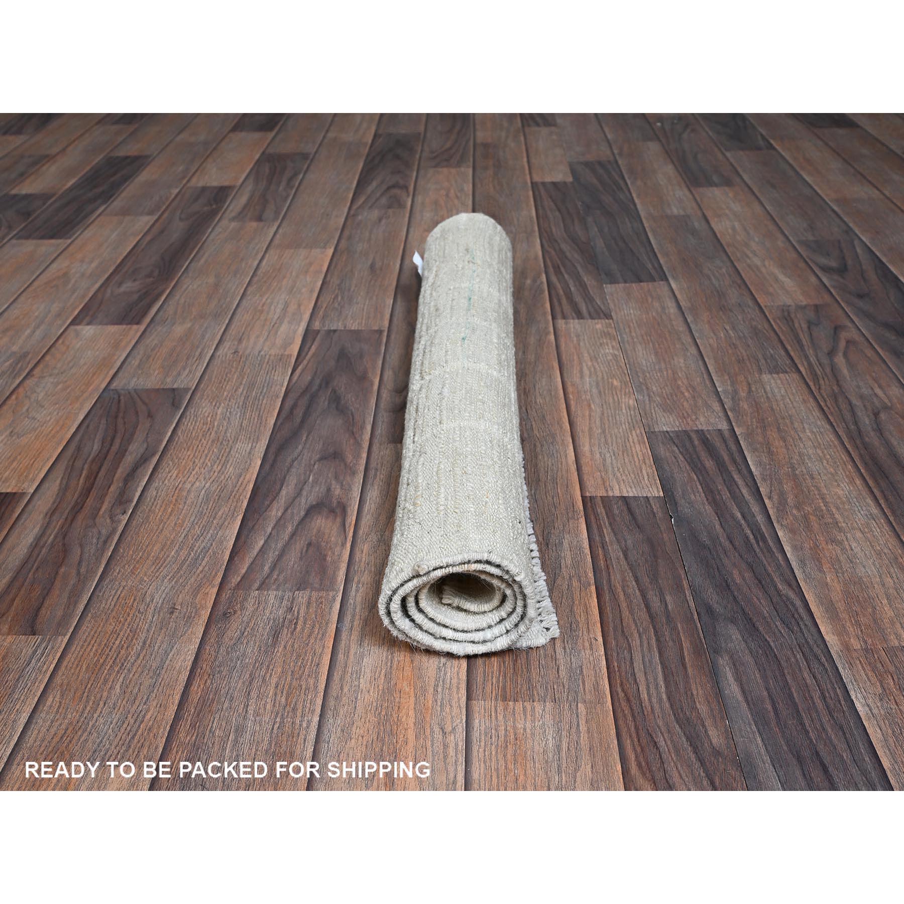 2'4"x3' Alabaster White, Hand Knotted, Moroccan Weave with Box Design, Textured Pile, Tone on Tone, Undyed Natural Wool, Mat, Sample, Oriental Rug Sh1387