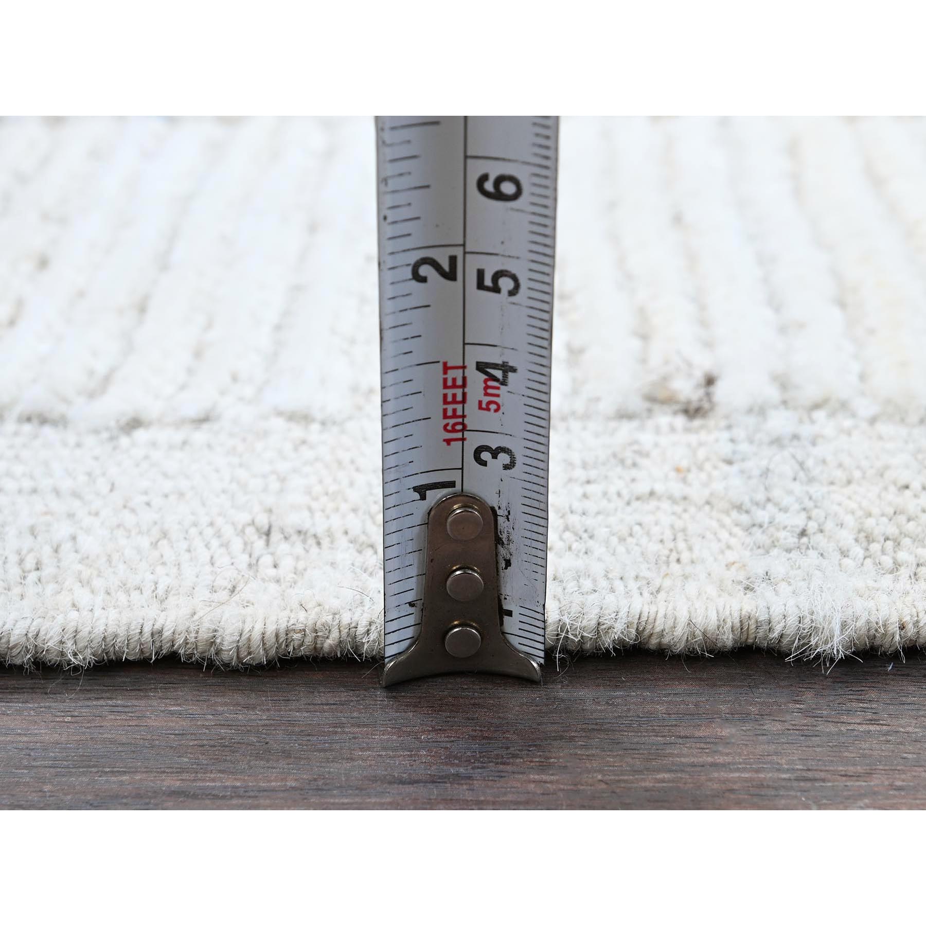 2'4"x3' Alabaster White, Hand Knotted, Moroccan Weave with Box Design, Textured Pile, Tone on Tone, Undyed Natural Wool, Mat, Sample, Oriental Rug Sh1387