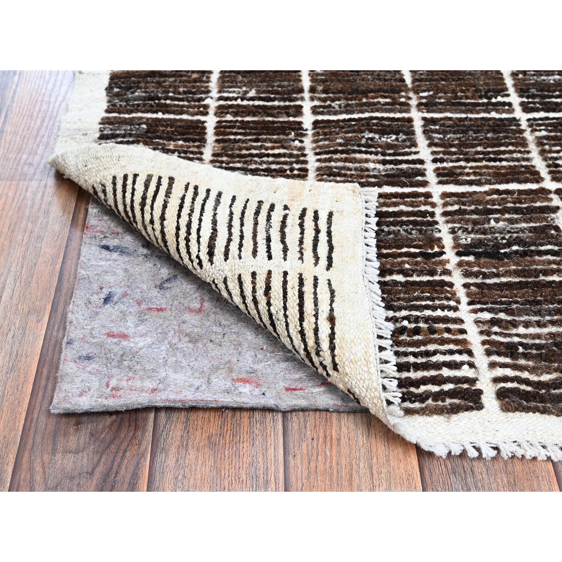 2'1"x2'7" Chocolate Brown, Moroccan Weave with Grid Design, Textured Pile, Tone on Tone, Undyed Natural Wool, Hand Knotted, Sample, Mat, Oriental Rug Sh1388
