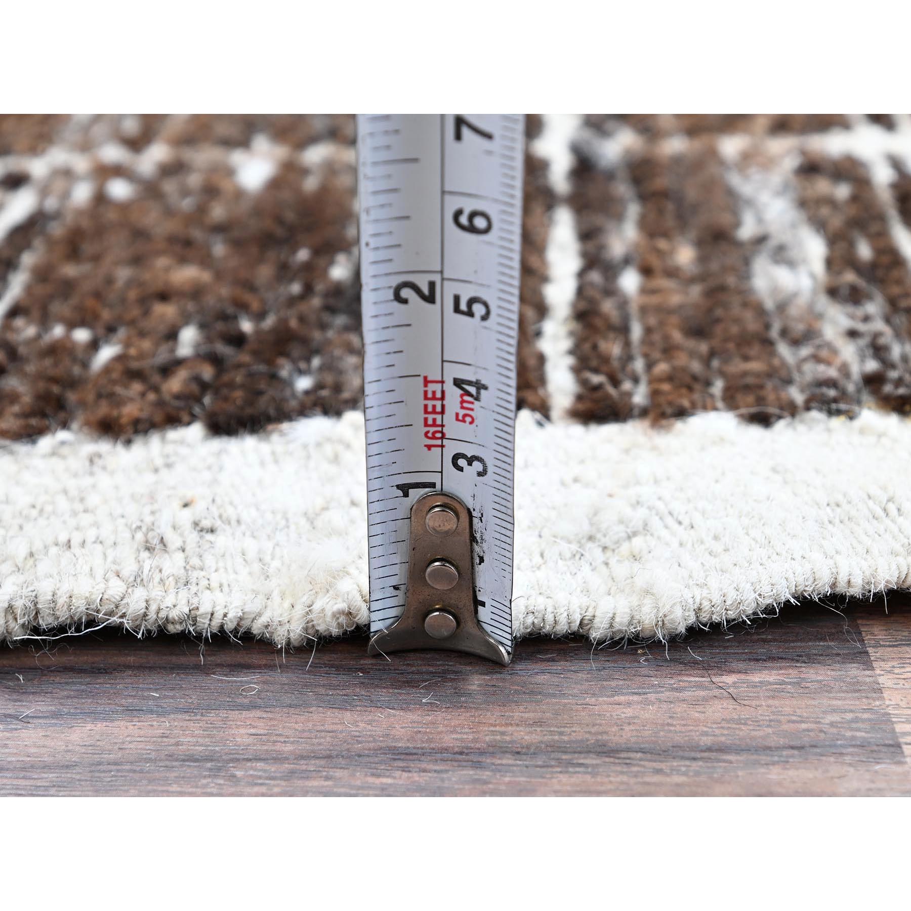 2'1"x2'7" Chocolate Brown, Moroccan Weave with Grid Design, Textured Pile, Tone on Tone, Undyed Natural Wool, Hand Knotted, Sample, Mat, Oriental Rug Sh1388