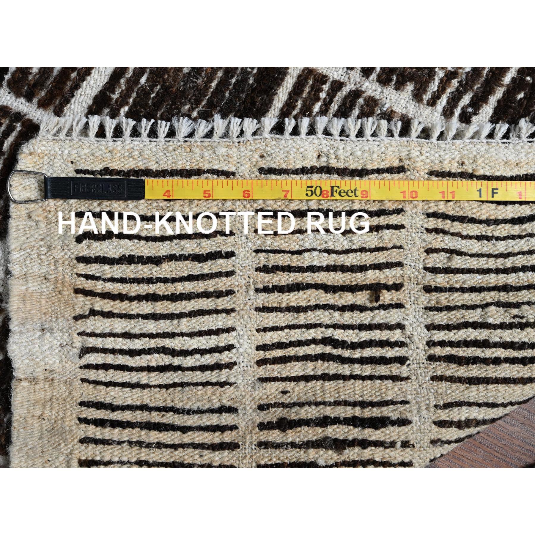 2'1"x2'7" Chocolate Brown, Moroccan Weave with Box Design, Textured Pile, Undyed Natural Wool, Tone on Tone, Hand Knotted, Sample, Mat, Oriental Rug Sh1389