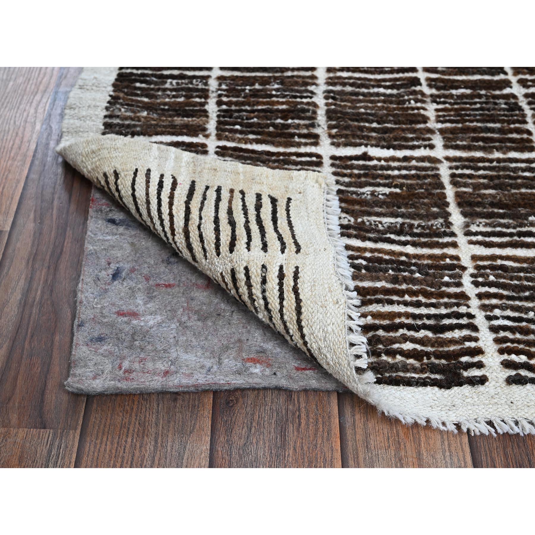 2'1"x2'8" Chocolate Brown, Moroccan Weave with Grid Design, Textured Pile, Tone on Tone, Undyed Natural Wool, Hand Knotted, Mat, Sample, Oriental Rug Sh1390