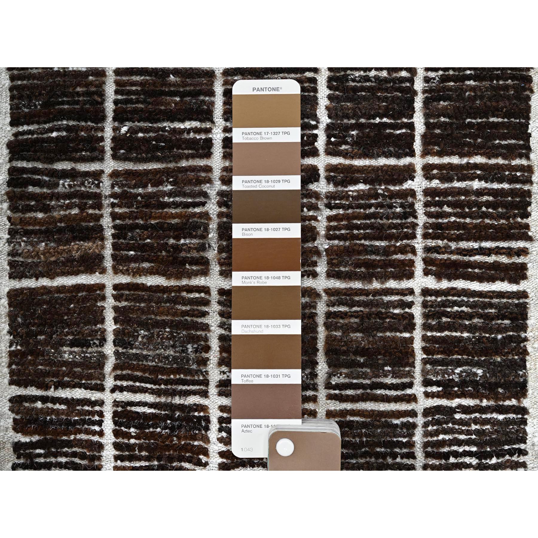 2'1"x2'8" Chocolate Brown, Moroccan Weave with Grid Design, Textured Pile, Tone on Tone, Undyed Natural Wool, Hand Knotted, Mat, Sample, Oriental Rug Sh1390