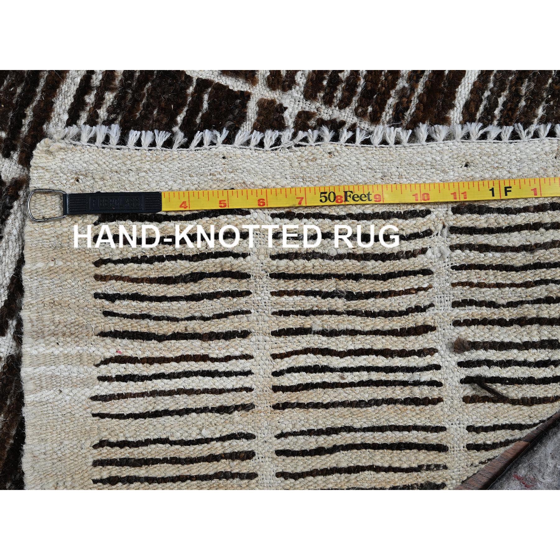 2'1"x2'8" Chocolate Brown, Moroccan Weave with Grid Design, Textured Pile, Tone on Tone, Undyed Natural Wool, Hand Knotted, Mat, Sample, Oriental Rug Sh1390