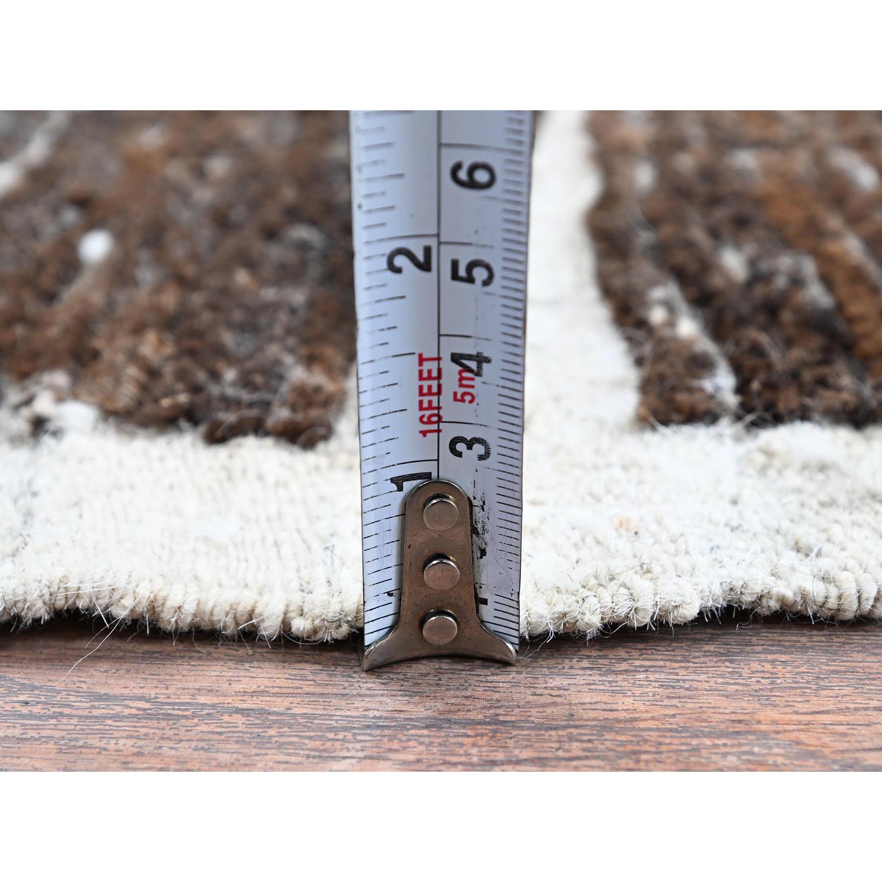 2'3"x2'8" Chocolate Brown, Moroccan Weave with Grid Design, Textured Pile, Tone on Tone, Undyed Natural Wool, Hand Knotted, Sample, Mat, Oriental Rug Sh1391