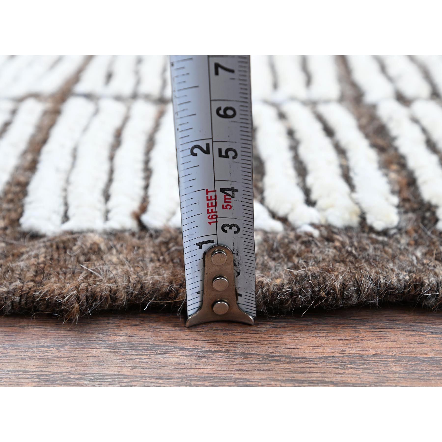 2'1"x2'8" Snow White, Moroccan Weave with Box Design, Tone on Tone, Textured Pile, Undyed Natural Wool, Hand Knotted, Mat, Sample, Oriental Rug Sh1397