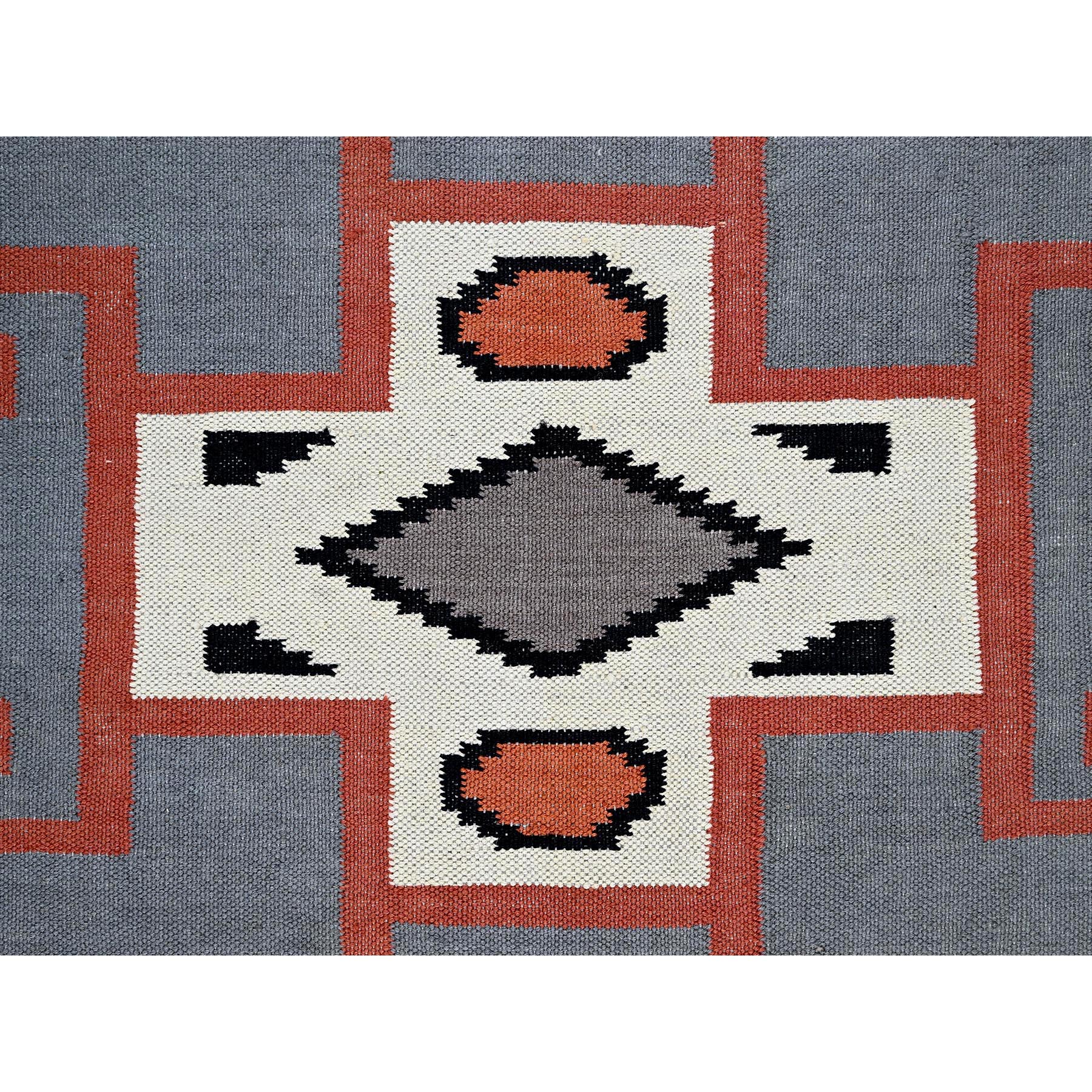 9'1"x12' Spanish Gray, Flat Weave, American Indian Southwest Geometric Design, Hand Woven, 100% Wool, Oriental Rug Sh1400
