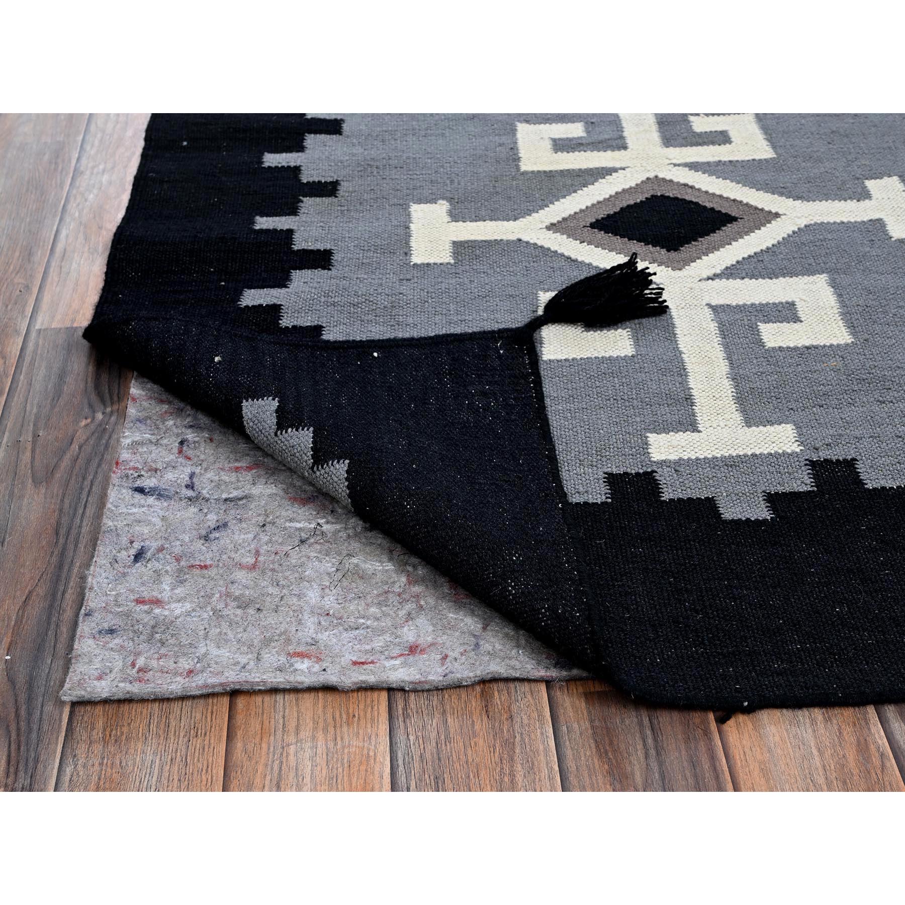 9'1"x12' Spanish Gray, Flat Weave, American Indian Southwest Geometric Design, Hand Woven, 100% Wool, Oriental Rug Sh1400