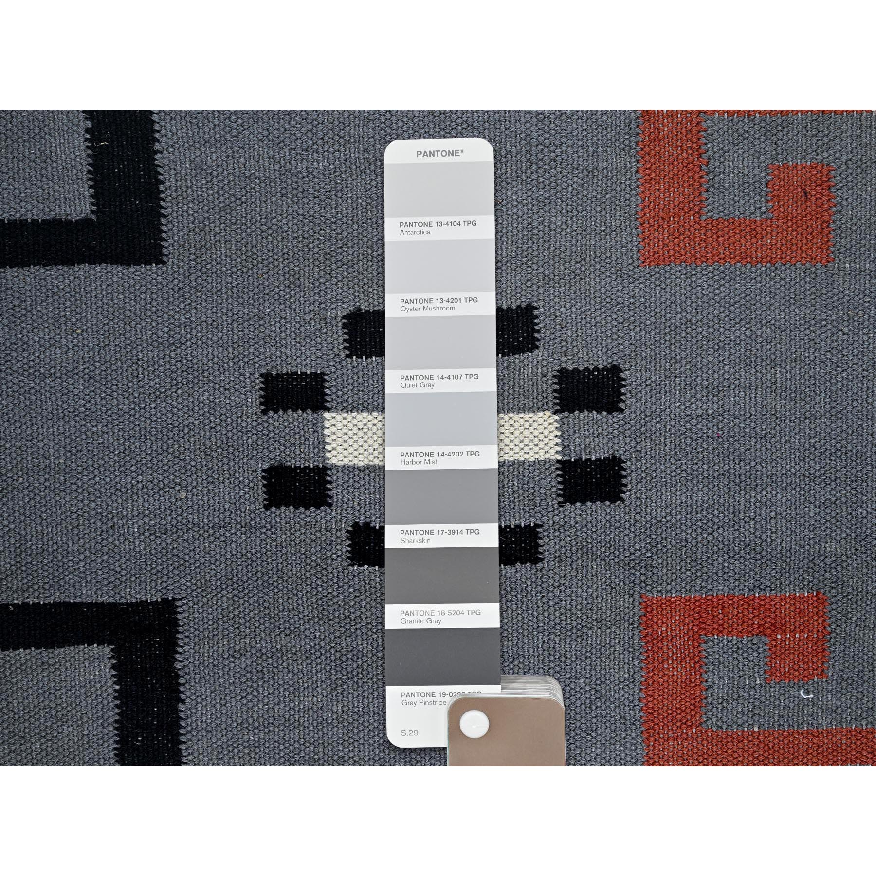 9'1"x12' Spanish Gray, Flat Weave, American Indian Southwest Geometric Design, Hand Woven, 100% Wool, Oriental Rug Sh1400