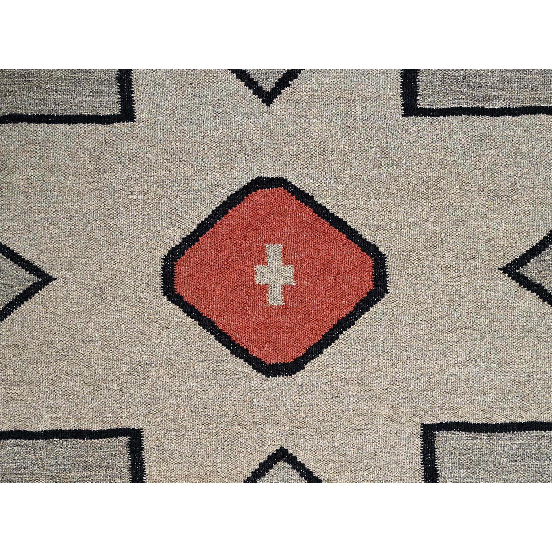 8'1"x9'10" Stone Gray, American Indian Southwest Geometric Design, Flat Weave, Hand Woven, 100% Wool, Oriental Rug Sh1410