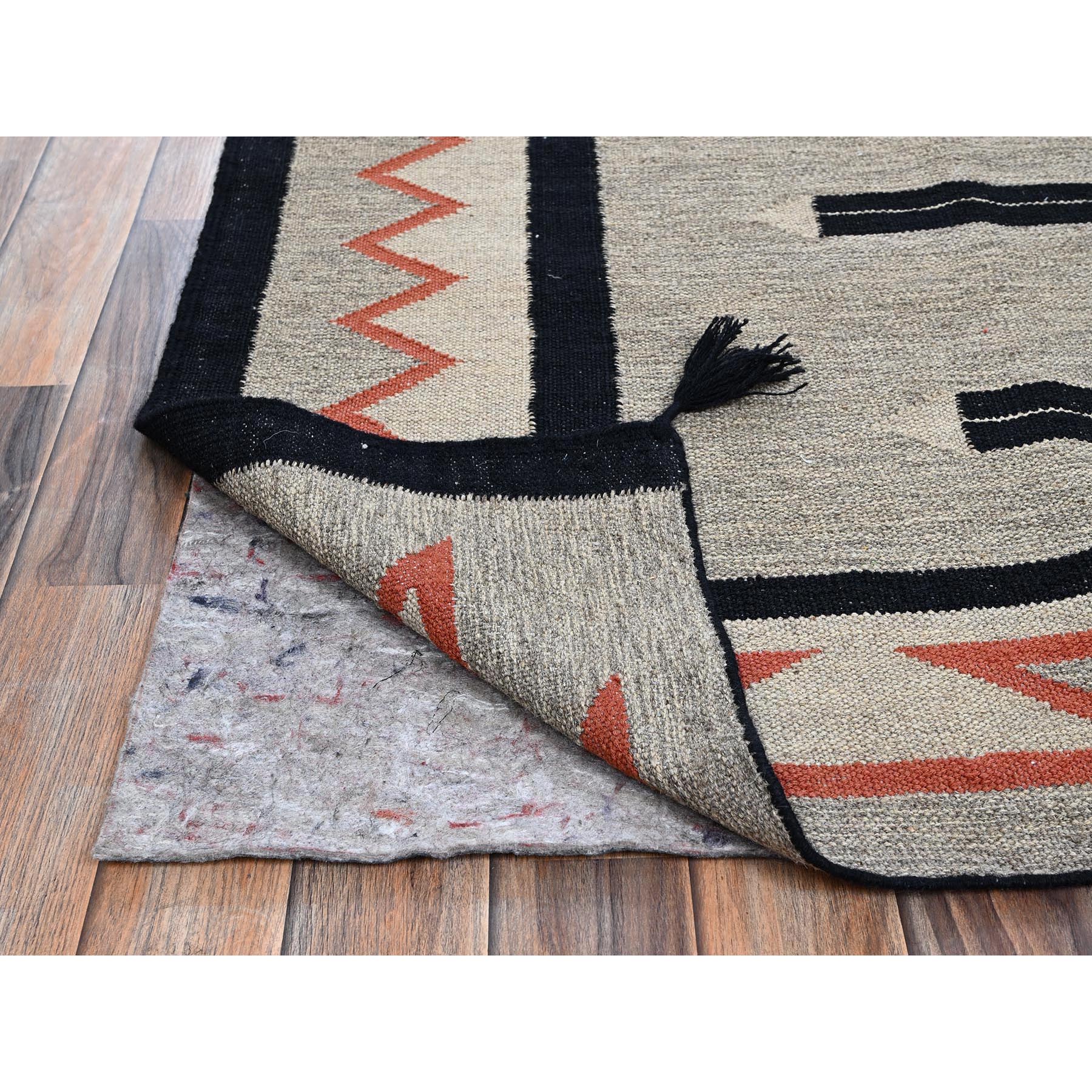 8'1"x9'10" Stone Gray, American Indian Southwest Geometric Design, Flat Weave, Hand Woven, 100% Wool, Oriental Rug Sh1410