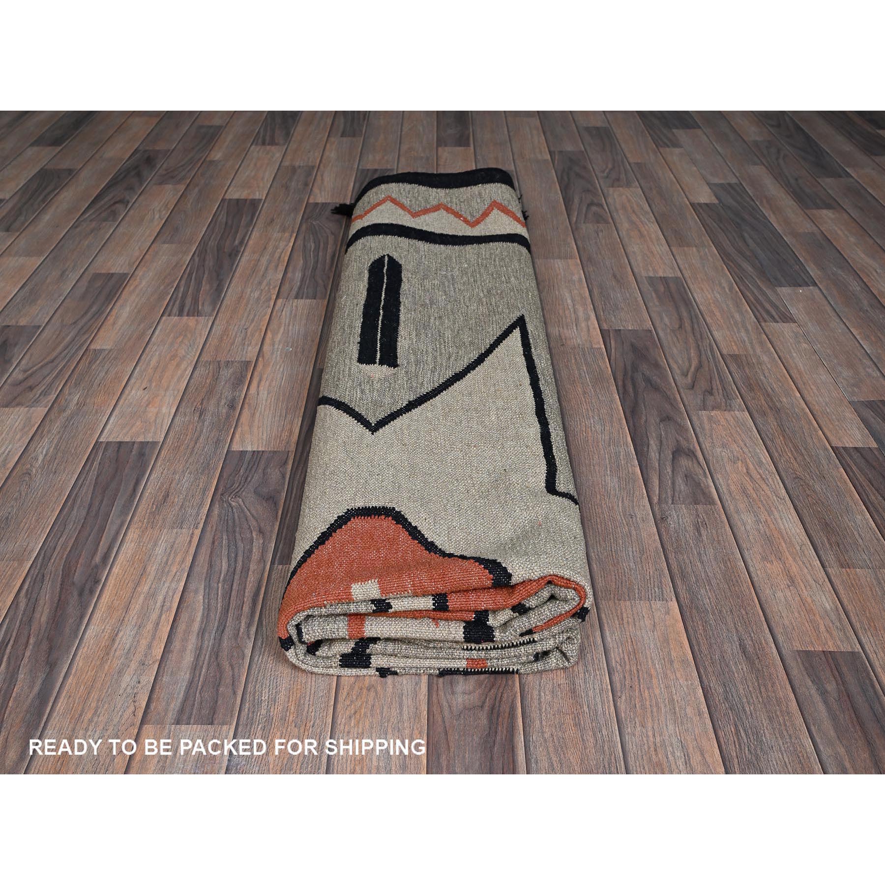 8'1"x9'10" Stone Gray, American Indian Southwest Geometric Design, Flat Weave, Hand Woven, 100% Wool, Oriental Rug Sh1410