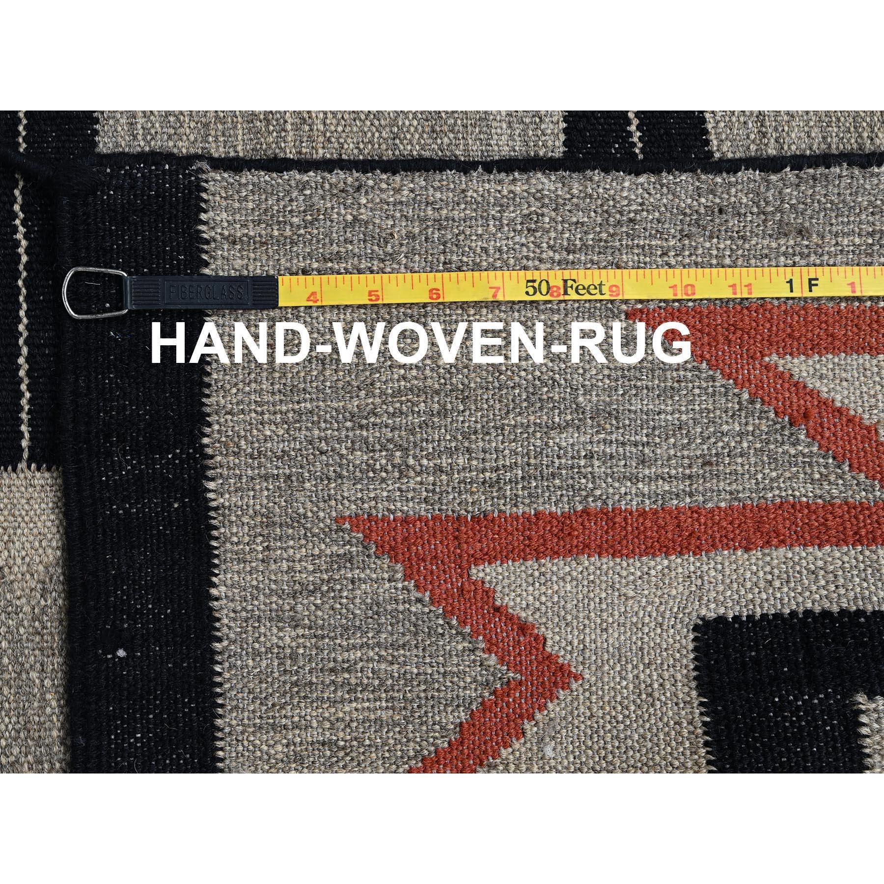 8'1"x9'10" Stone Gray, American Indian Southwest Geometric Design, Flat Weave, Hand Woven, 100% Wool, Oriental Rug Sh1410