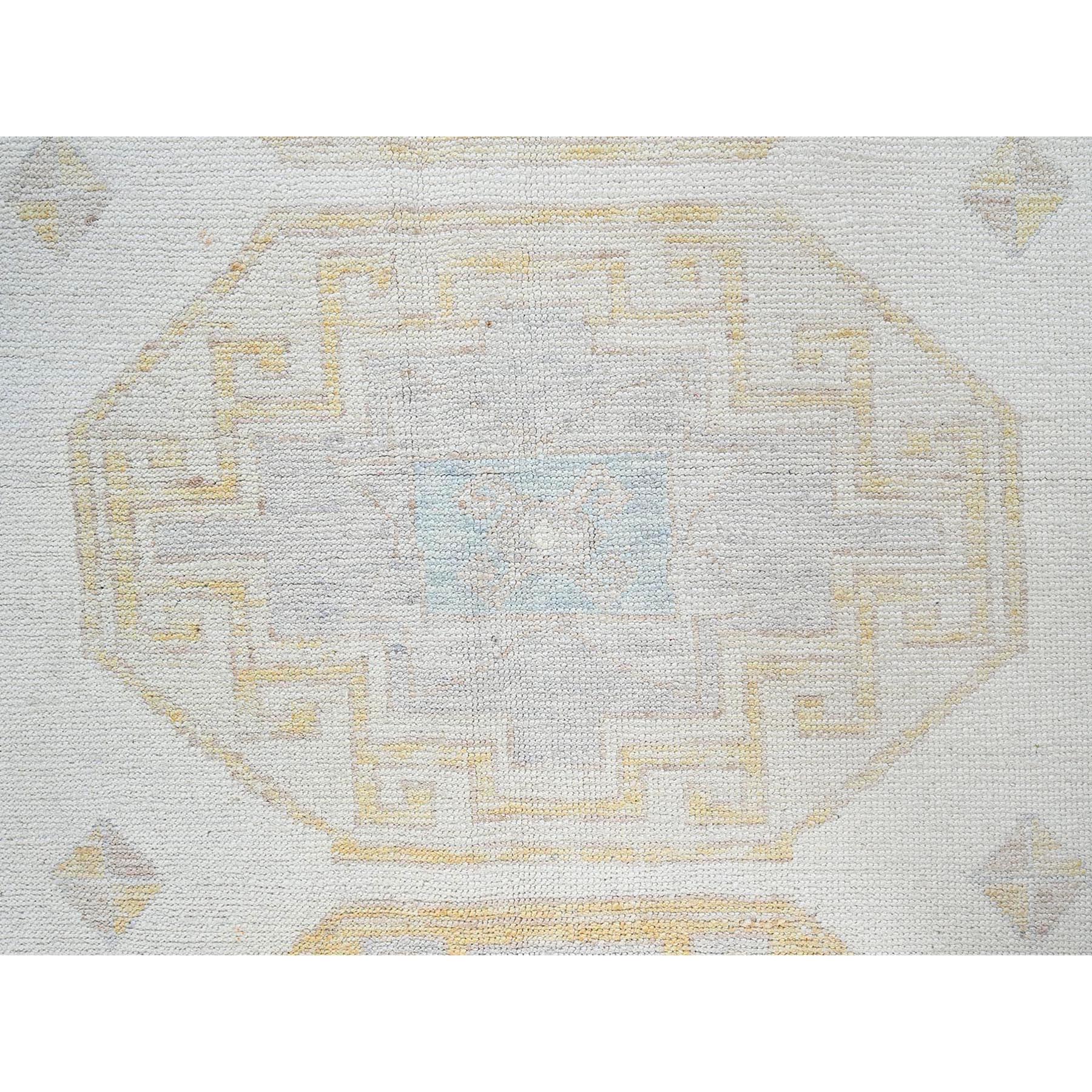 4'9"x6'9" Bone White, Geometric Caucasian Design, 100% Wool, Hand Knotted, Cropped Low, Zero Pile, Oriental Rug Sh1415
