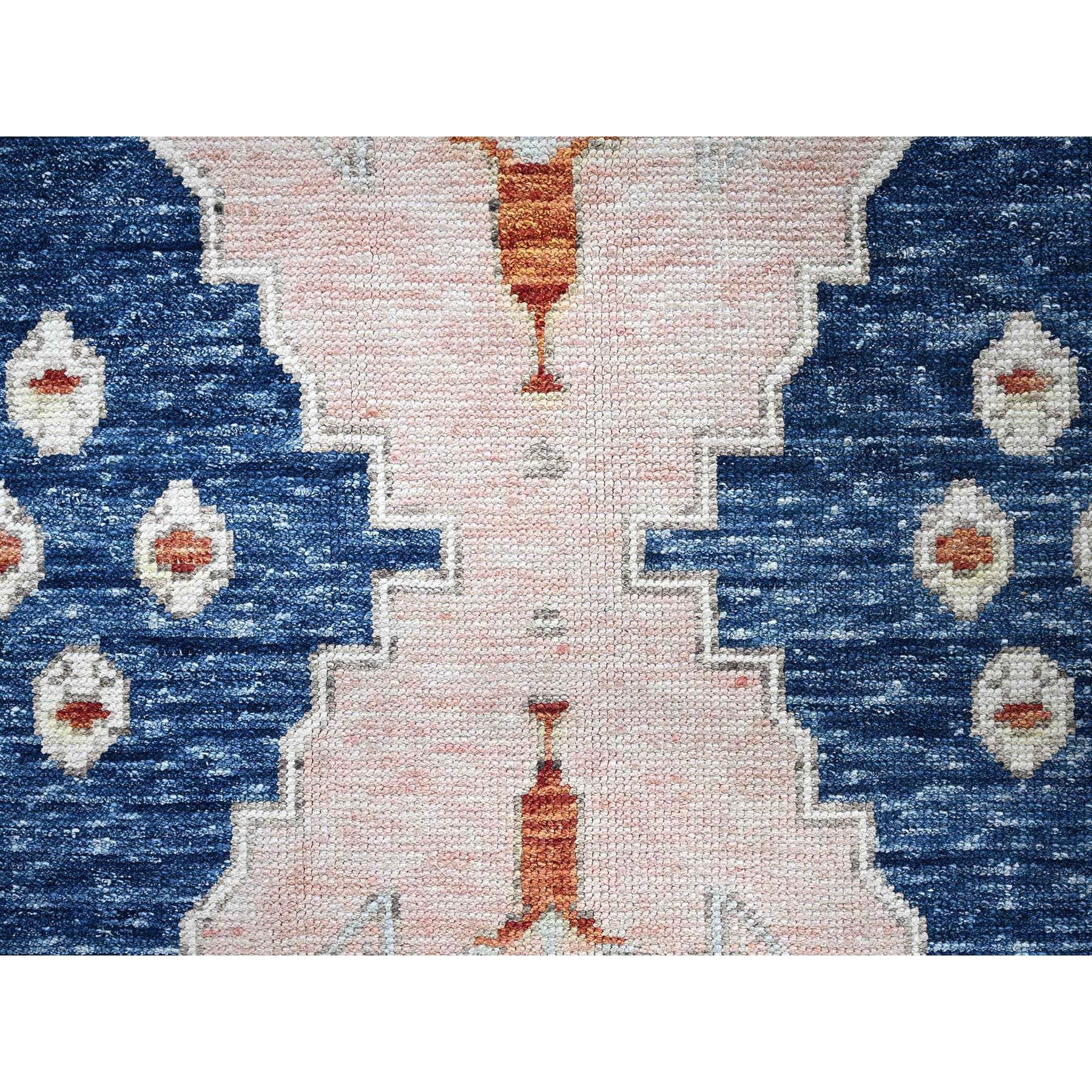 5'x6'10" Yale Blue, Anatolian Village Inspired with Geometric Design, 100% Wool, Cropped Low, Zero Pile, Hand Knotted, Oriental Rug Sh1416