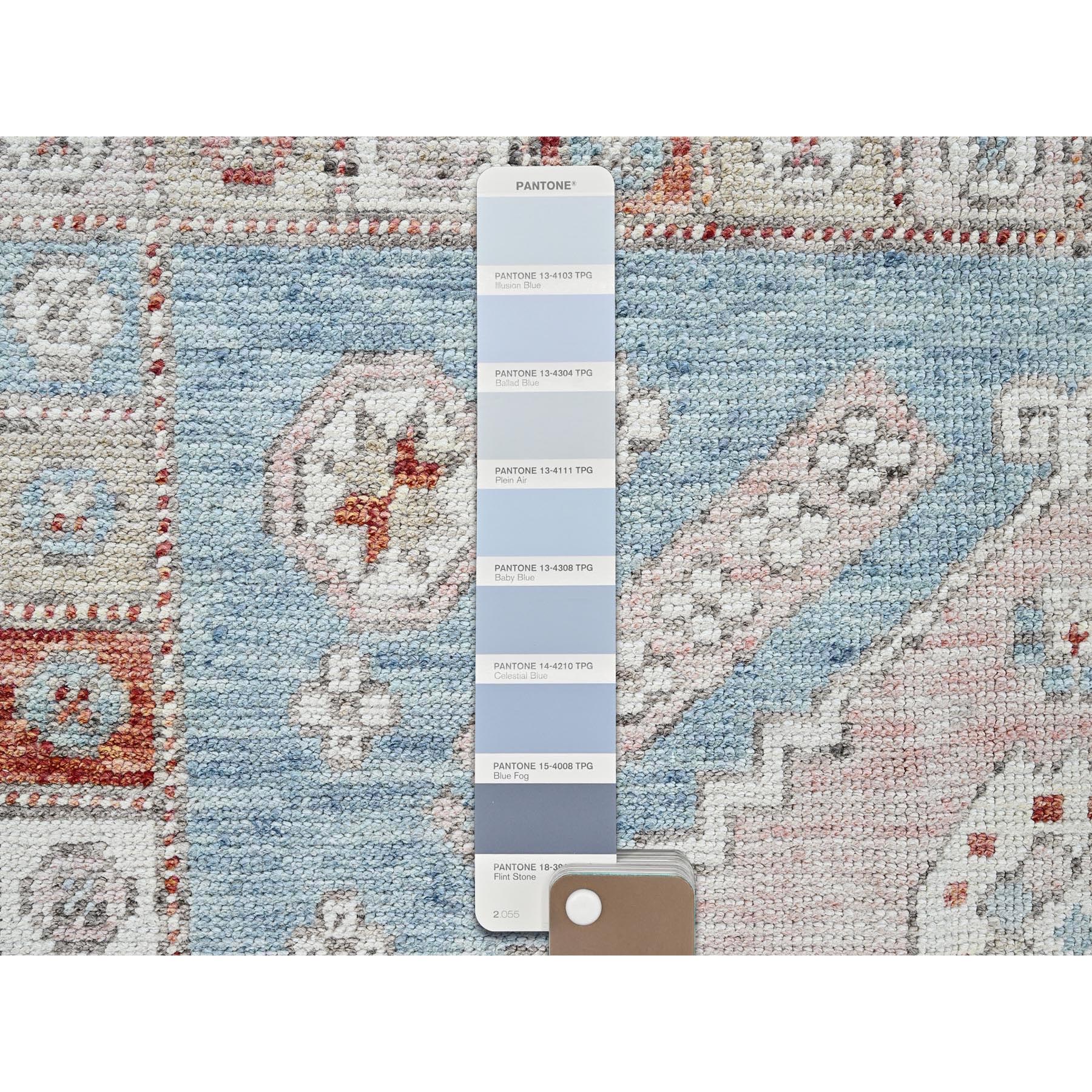 4'6"x6'9" Faded Rose, Pure Wool, Anatolian Village Inspired with Geometric Design, Cropped Low, Zero Pile, Hand Knotted, Oriental Rug Sh1419
