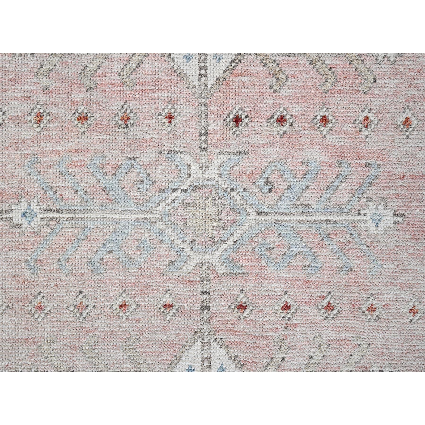 4'6"x6'9" Faded Rose, Pure Wool, Anatolian Village Inspired with Geometric Design, Cropped Low, Zero Pile, Hand Knotted, Oriental Rug Sh1419