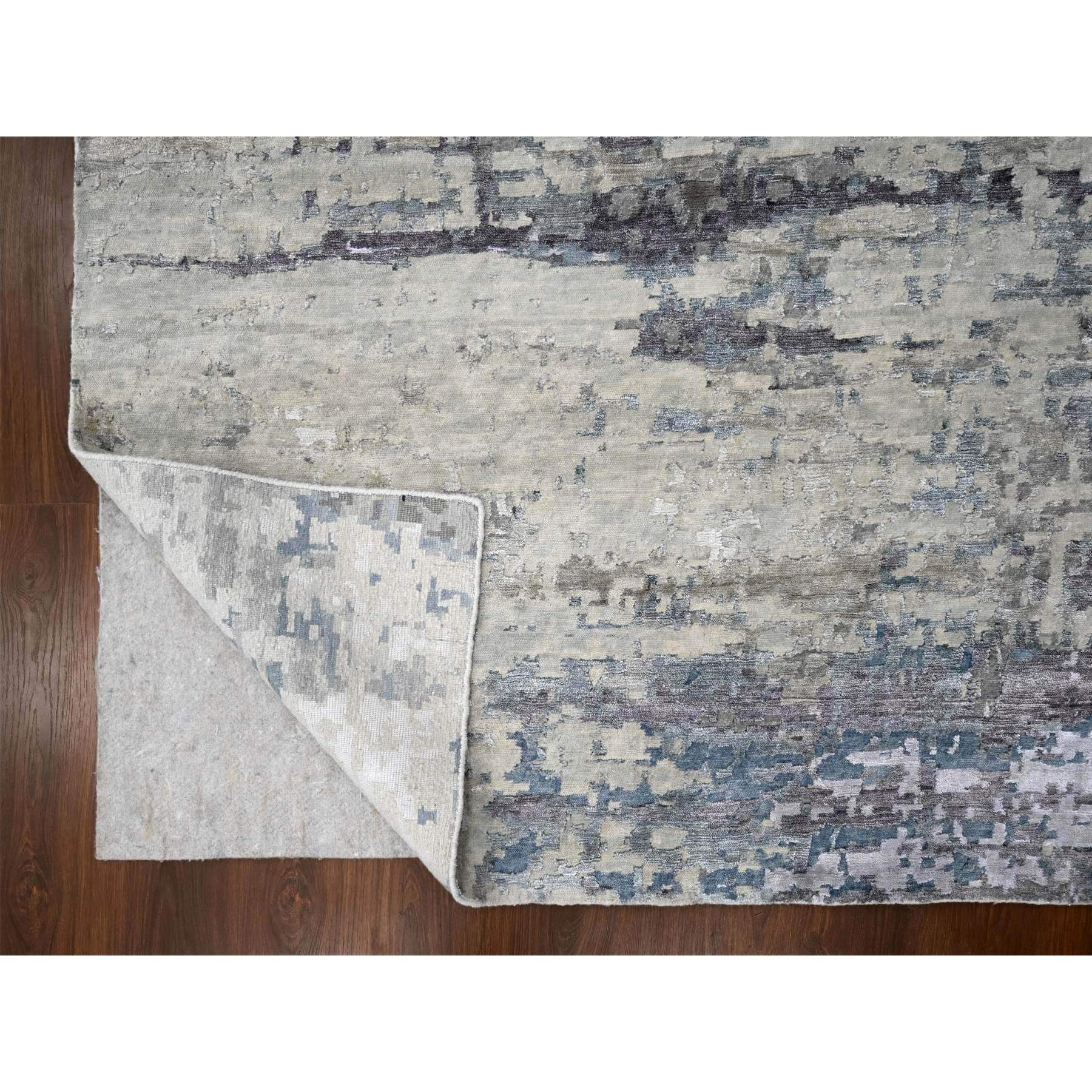 9'x11'10" Shades of Gray, Wool and Silk, Hand Knotted, Modern Abstract Design, Oriental Rug Sh10003