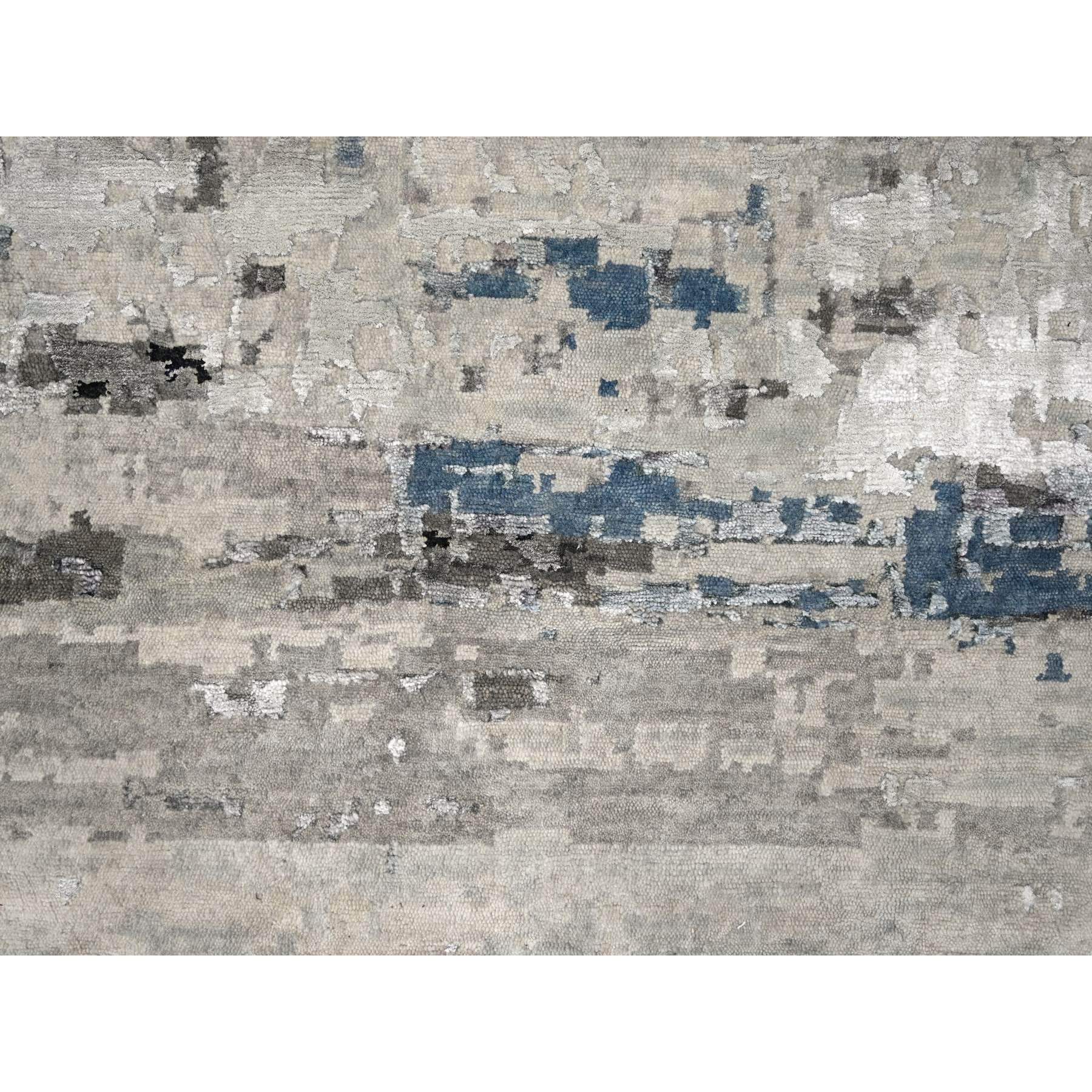 9'x11'10" Shades of Gray, Wool and Silk, Hand Knotted, Modern Abstract Design, Oriental Rug Sh10003