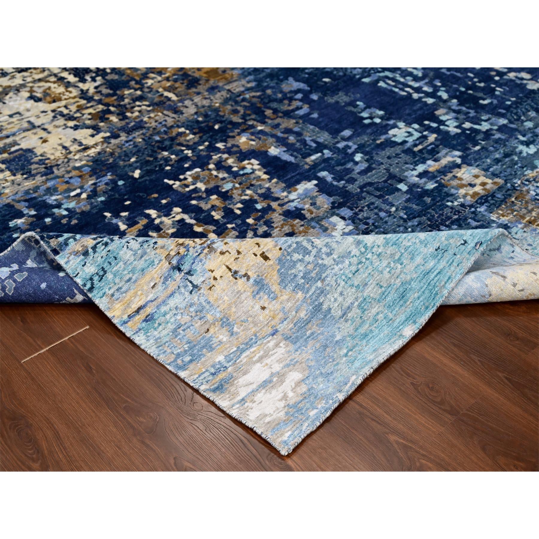 9'10"x9'10" Aegean Blue with Beige, Mosaic Design, Wool and Silk, Hand Knotted, Square, Oriental Rug Sh10005