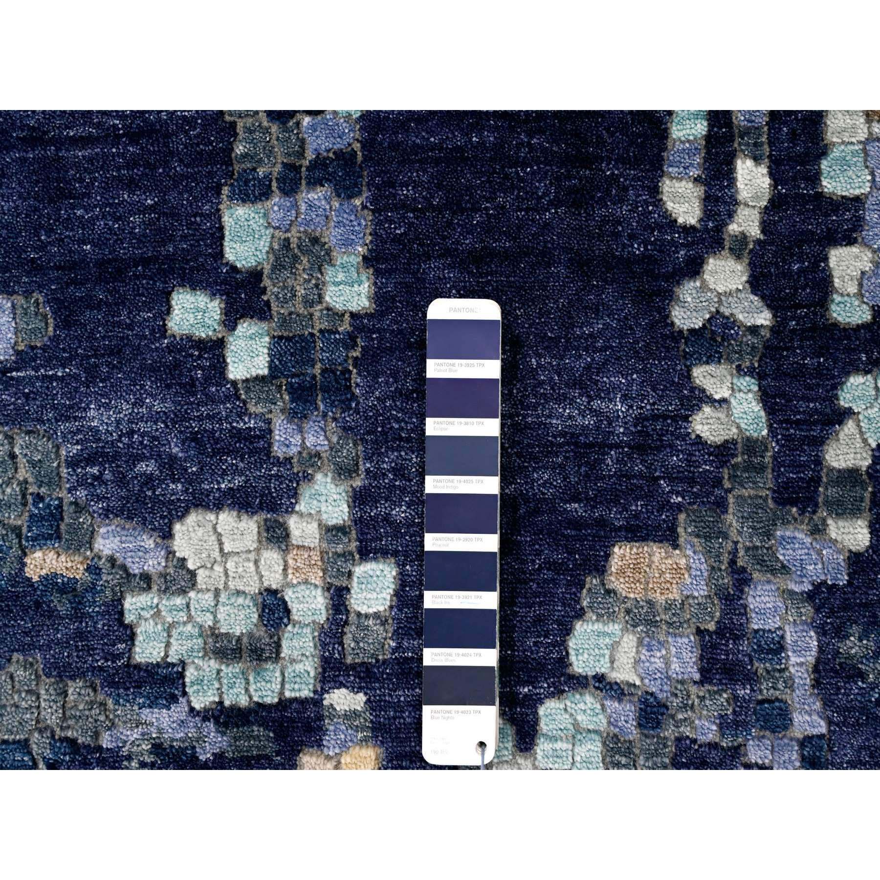 9'10"x9'10" Aegean Blue with Beige, Mosaic Design, Wool and Silk, Hand Knotted, Square, Oriental Rug Sh10005