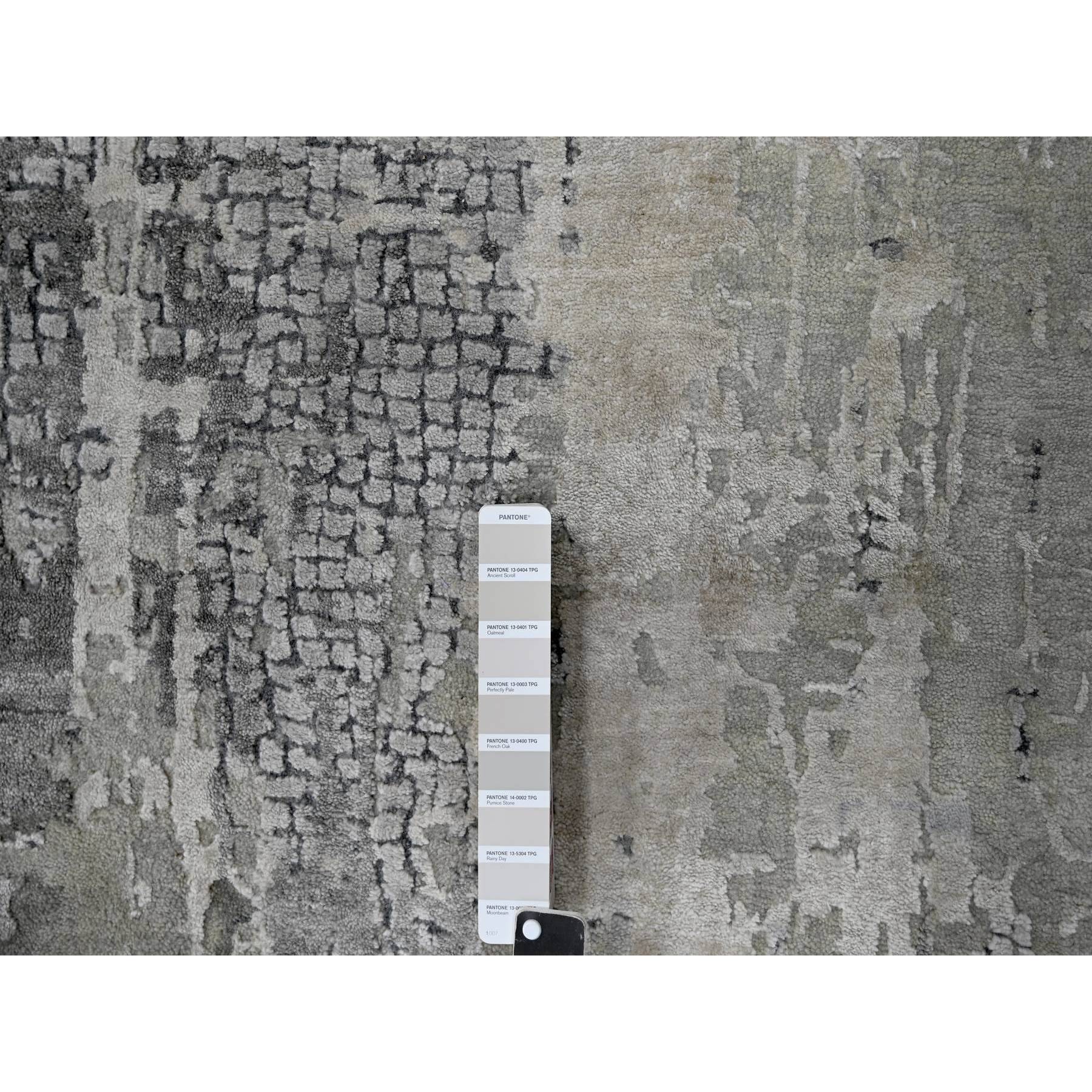 10'x13'10" Medium Gray, Abstract with Mosaic Design, Wool and Silk, Hand Knotted, Oriental Rug Sh10009