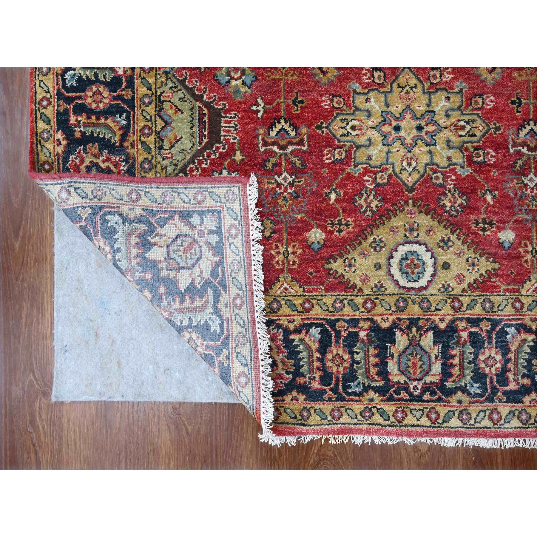 5'x6'10" Harvard Crimson Red, 100% Wool, Hand Knotted, Karajeh Design with Tribal Medallions, Oriental Rug Sh10020