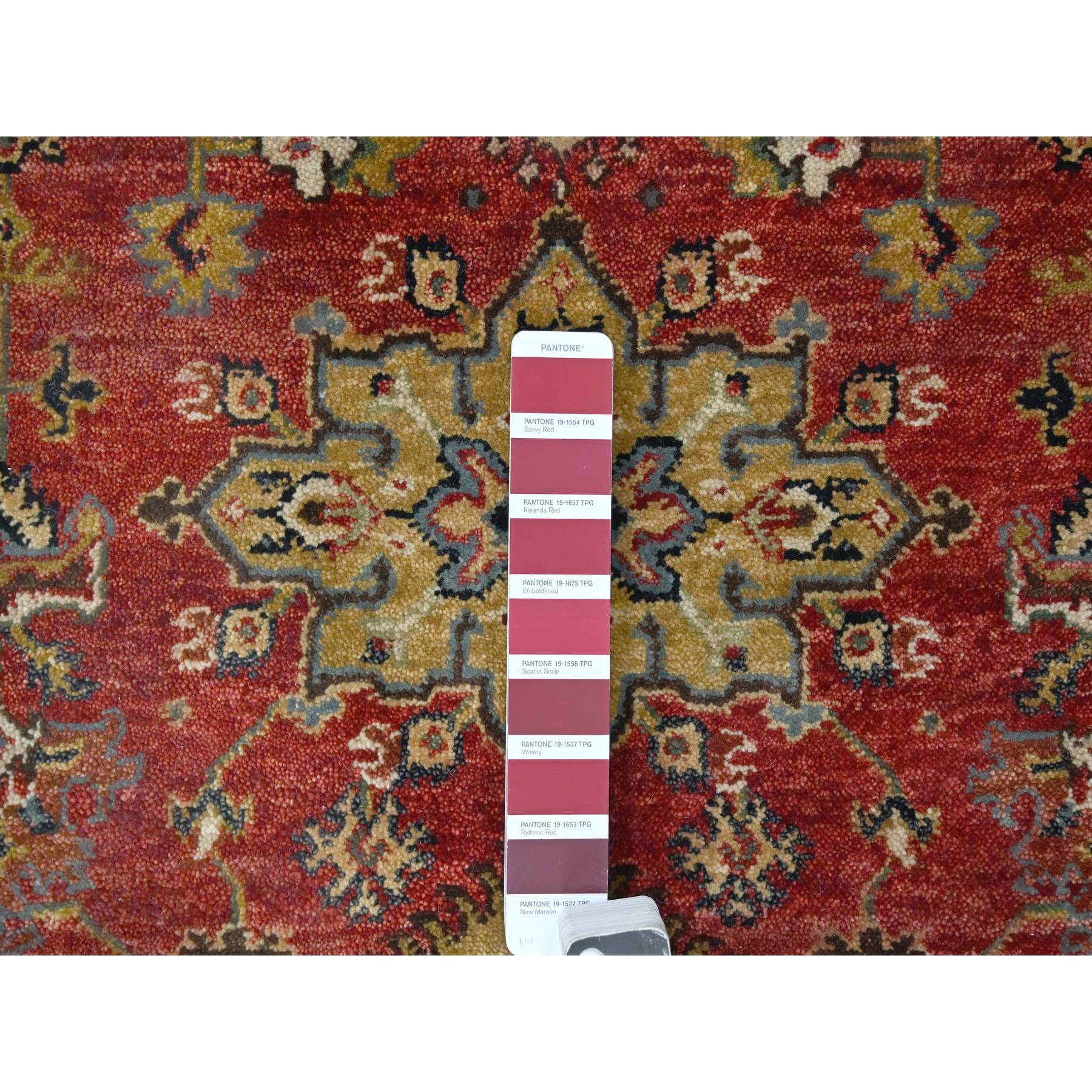5'x6'10" Harvard Crimson Red, 100% Wool, Hand Knotted, Karajeh Design with Tribal Medallions, Oriental Rug Sh10020