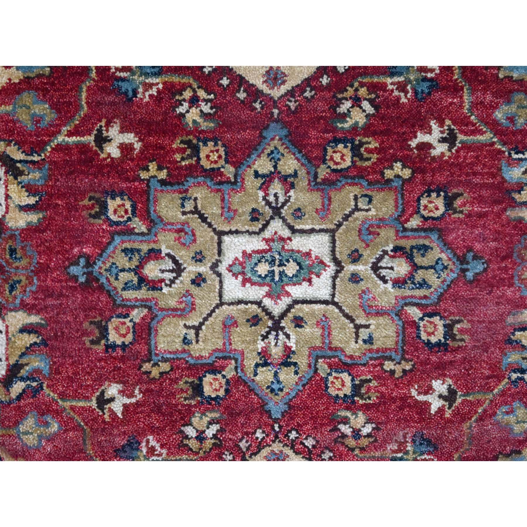 5'x6'10" Harvard Crimson Red, 100% Wool, Hand Knotted, Karajeh Design with Tribal Medallions, Oriental Rug Sh10020