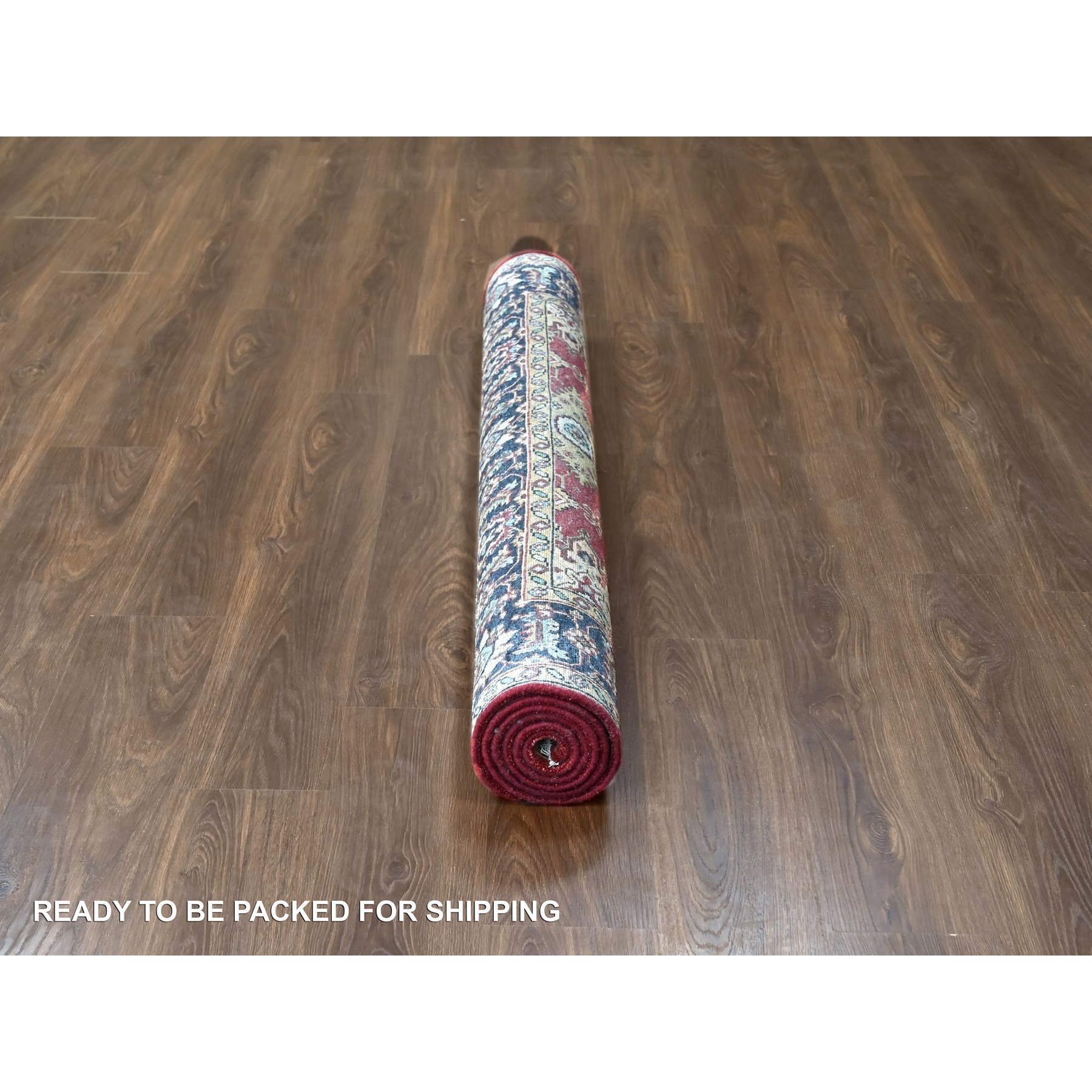 5'x6'10" Harvard Crimson Red, 100% Wool, Hand Knotted, Karajeh Design with Tribal Medallions, Oriental Rug Sh10020