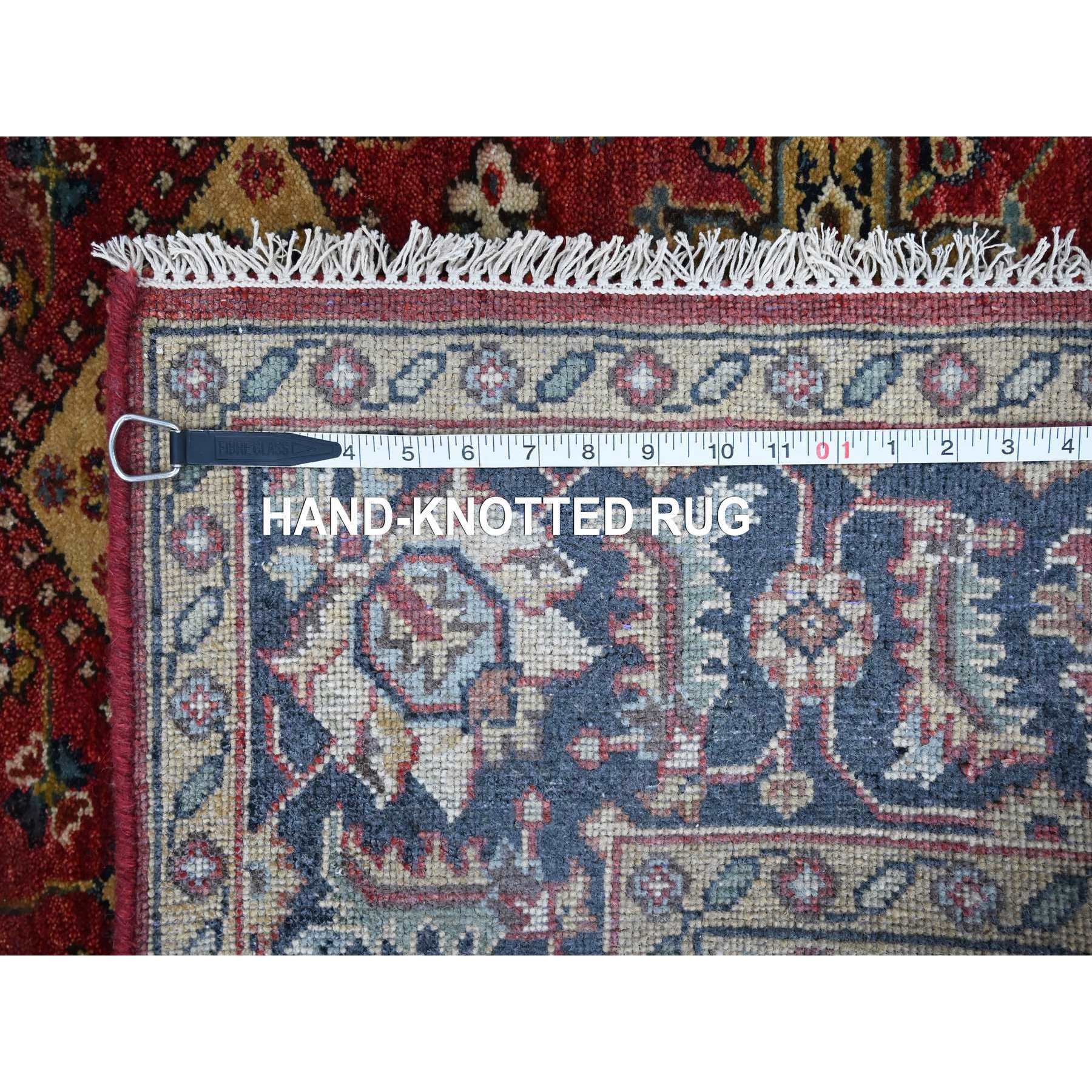 5'x6'10" Harvard Crimson Red, 100% Wool, Hand Knotted, Karajeh Design with Tribal Medallions, Oriental Rug Sh10020