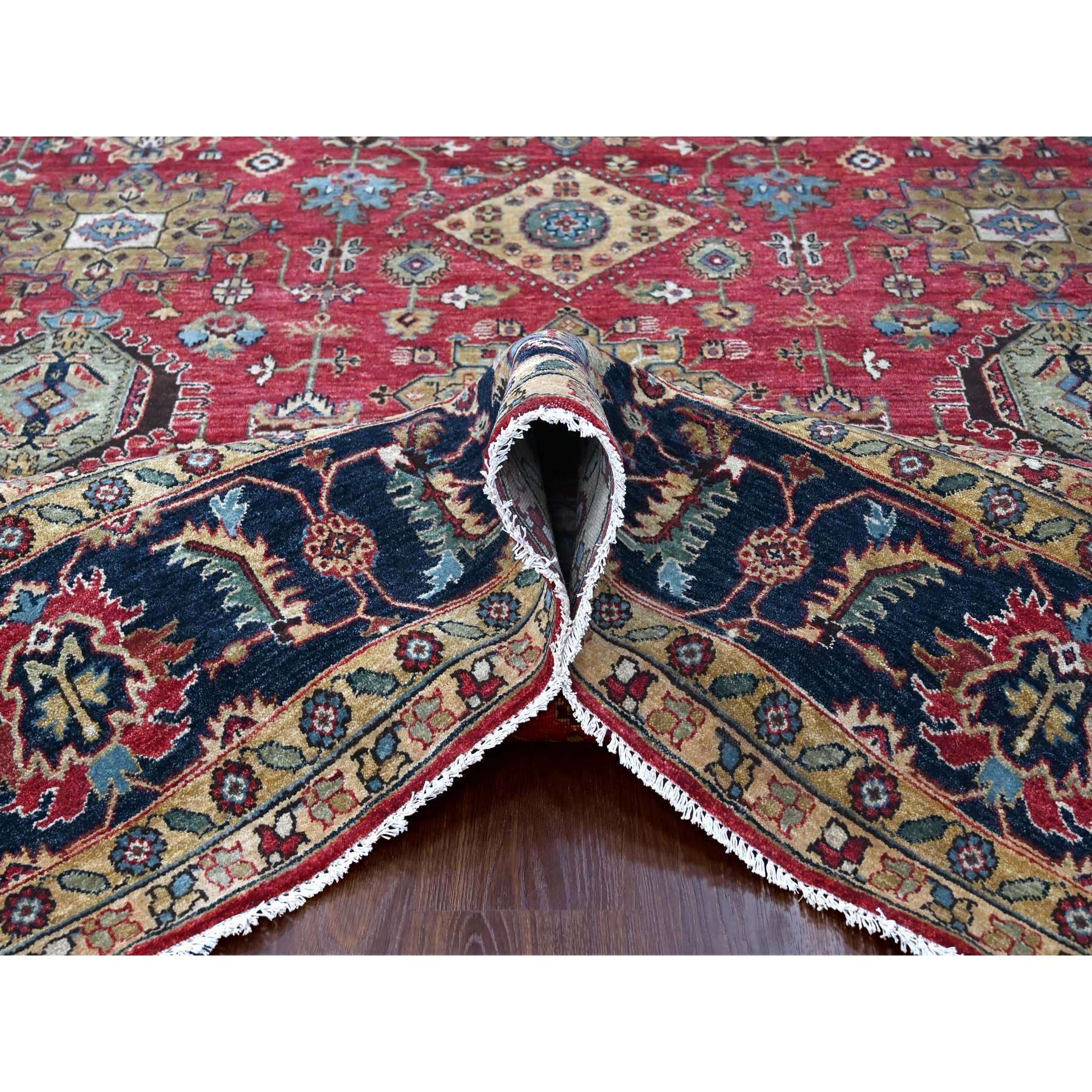 10'1"x13'10" Falcons Red, Karajeh Design with Tribal Medallions, Soft Wool, Hand Knotted, Oriental Rug Sh10021