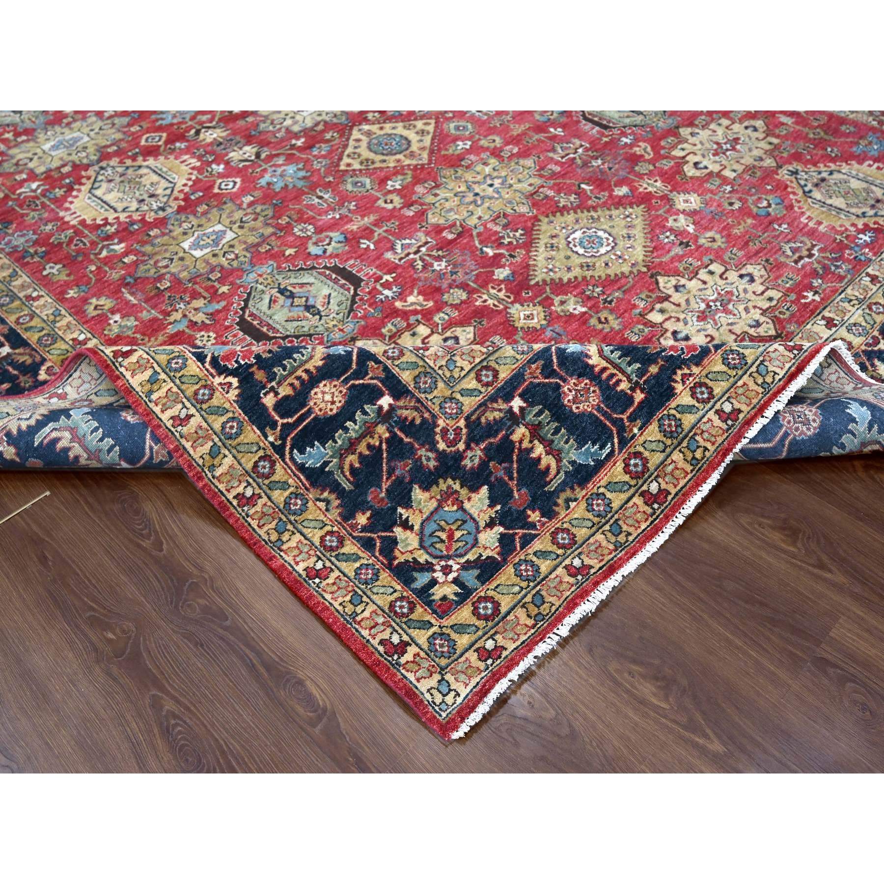 10'1"x13'10" Falcons Red, Karajeh Design with Tribal Medallions, Soft Wool, Hand Knotted, Oriental Rug Sh10021