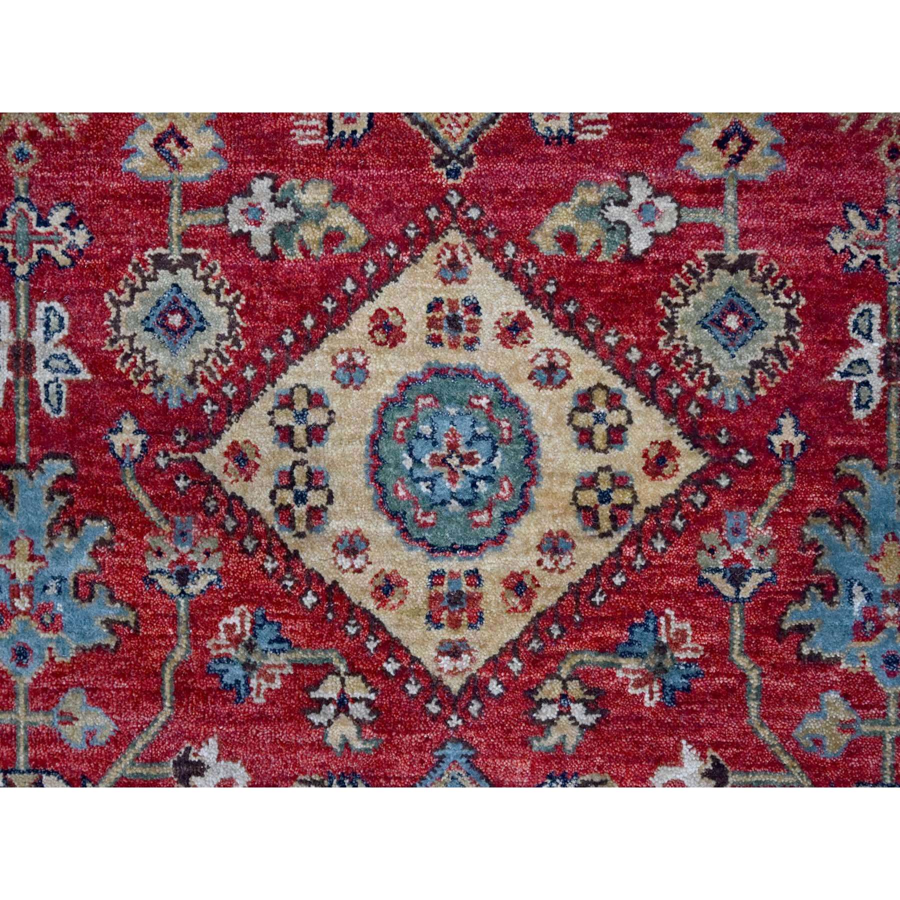 10'1"x13'10" Falcons Red, Karajeh Design with Tribal Medallions, Soft Wool, Hand Knotted, Oriental Rug Sh10021