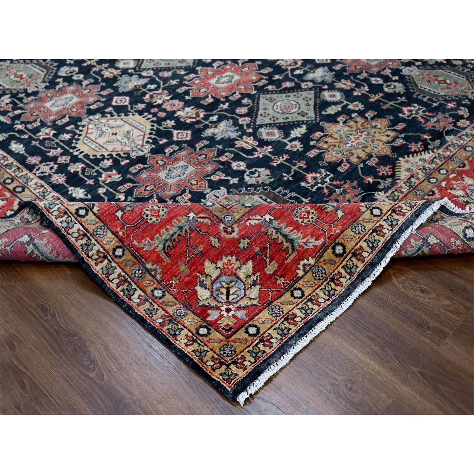 10'2"x10'2" Power Black, Hand Knotted, Karajeh Design with All Over Pattern, Vegetable Dyes, Soft Pile, 100% Wool, Square, Oriental Rug Sh10023