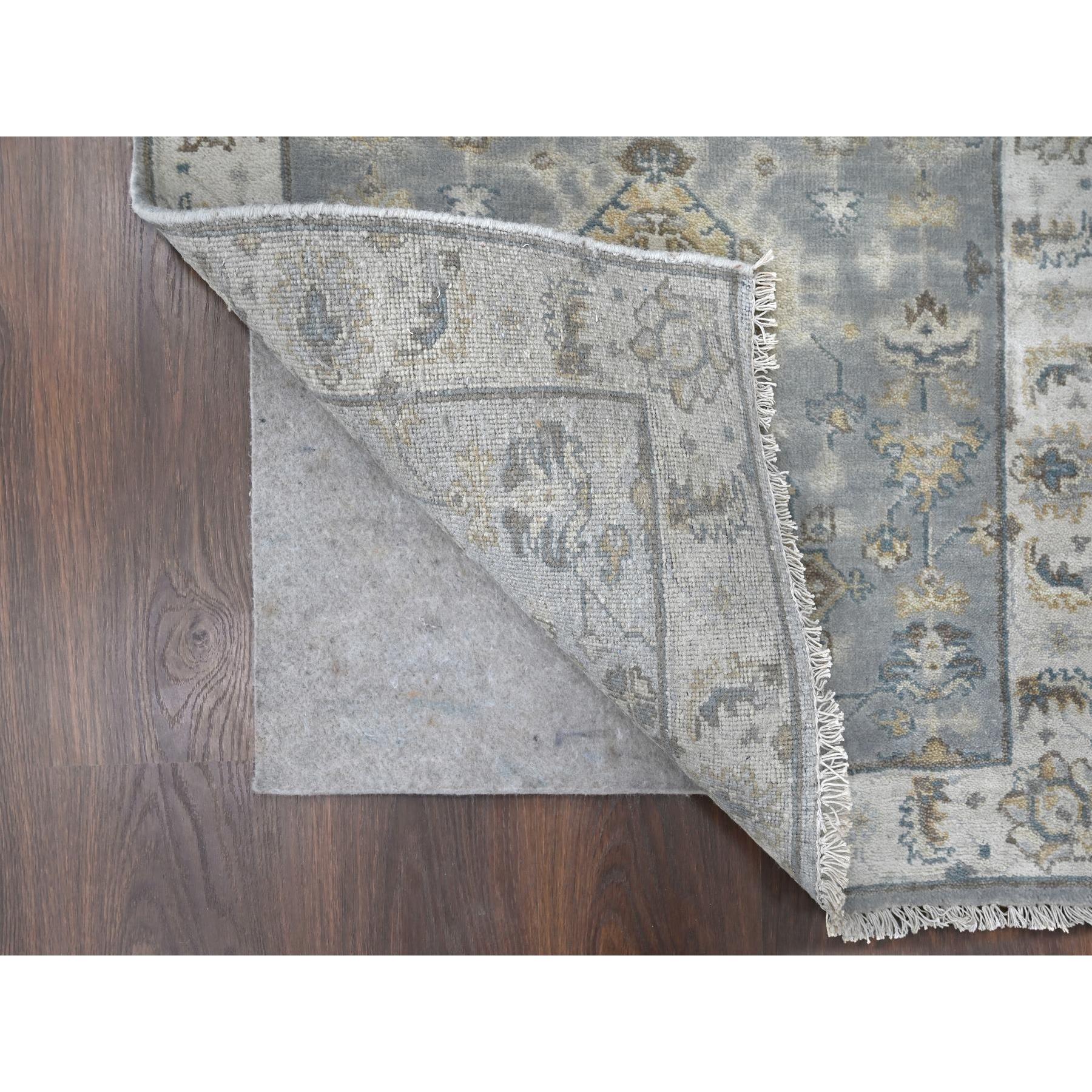2'8"x19'8" Metallic Gray, Karajeh and Geometric Design, Organic Wool, Hand Knotted, XL Runner, Oriental Rug Sh10025