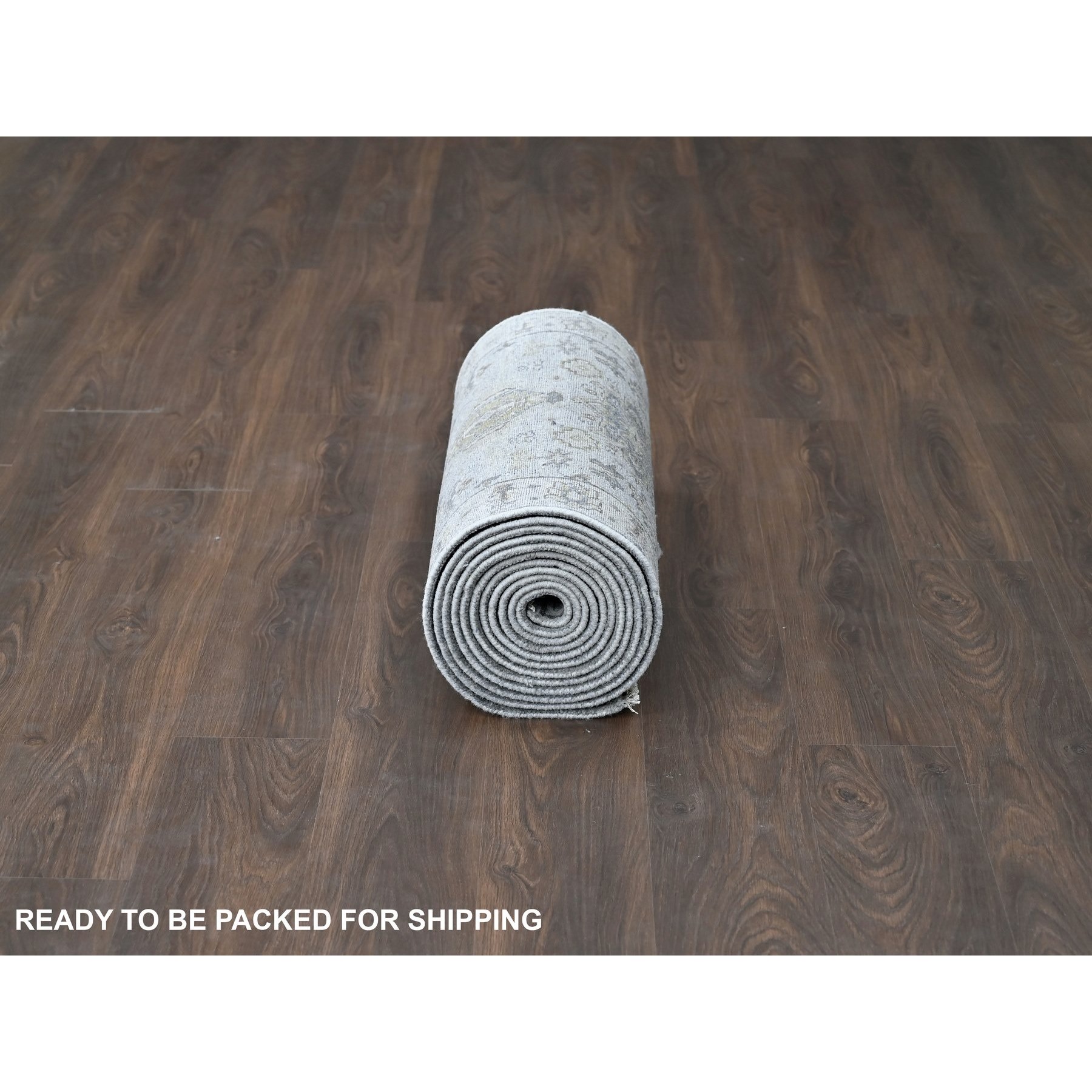 2'8"x19'8" Metallic Gray, Karajeh and Geometric Design, Organic Wool, Hand Knotted, XL Runner, Oriental Rug Sh10025
