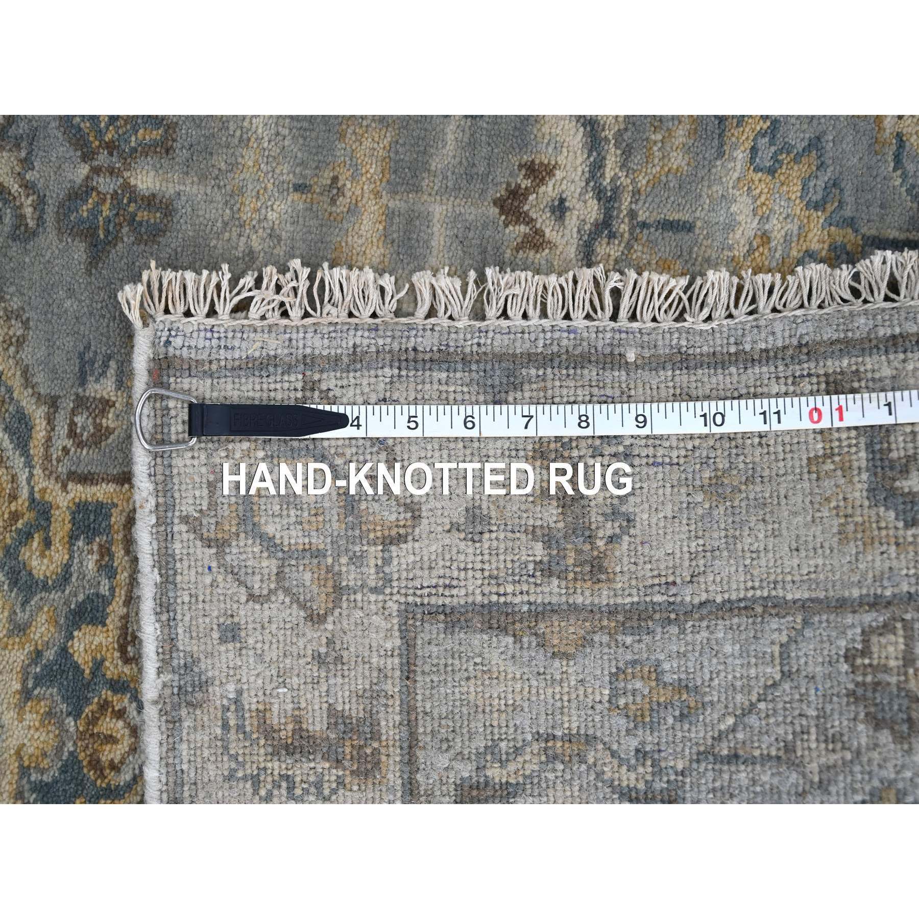 2'8"x19'8" Metallic Gray, Karajeh and Geometric Design, Organic Wool, Hand Knotted, XL Runner, Oriental Rug Sh10025