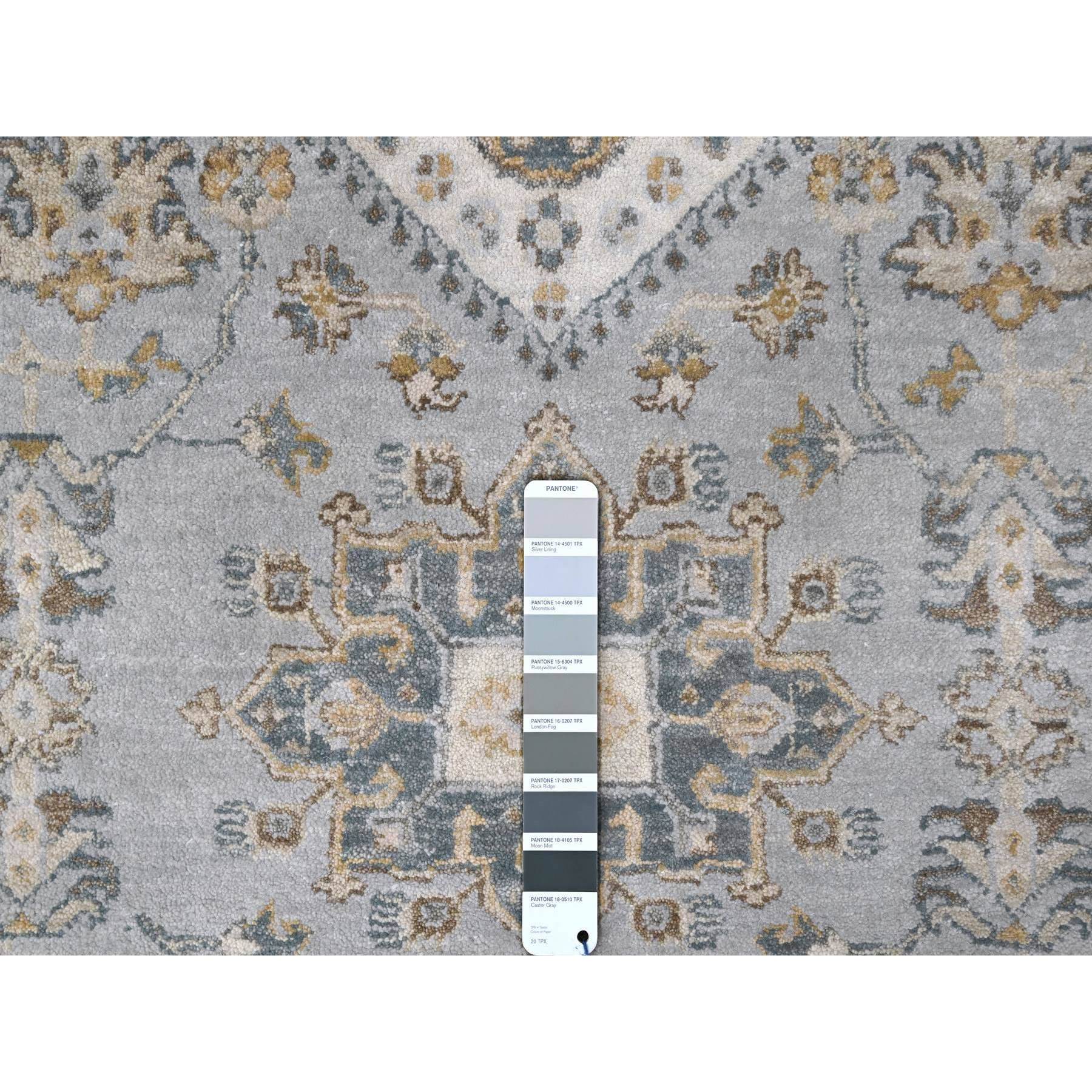 7'10"x9'9" Ice Gray, Hand Knotted, Karajeh and Geometric Design, Organic Wool, Oriental Rug Sh10026
