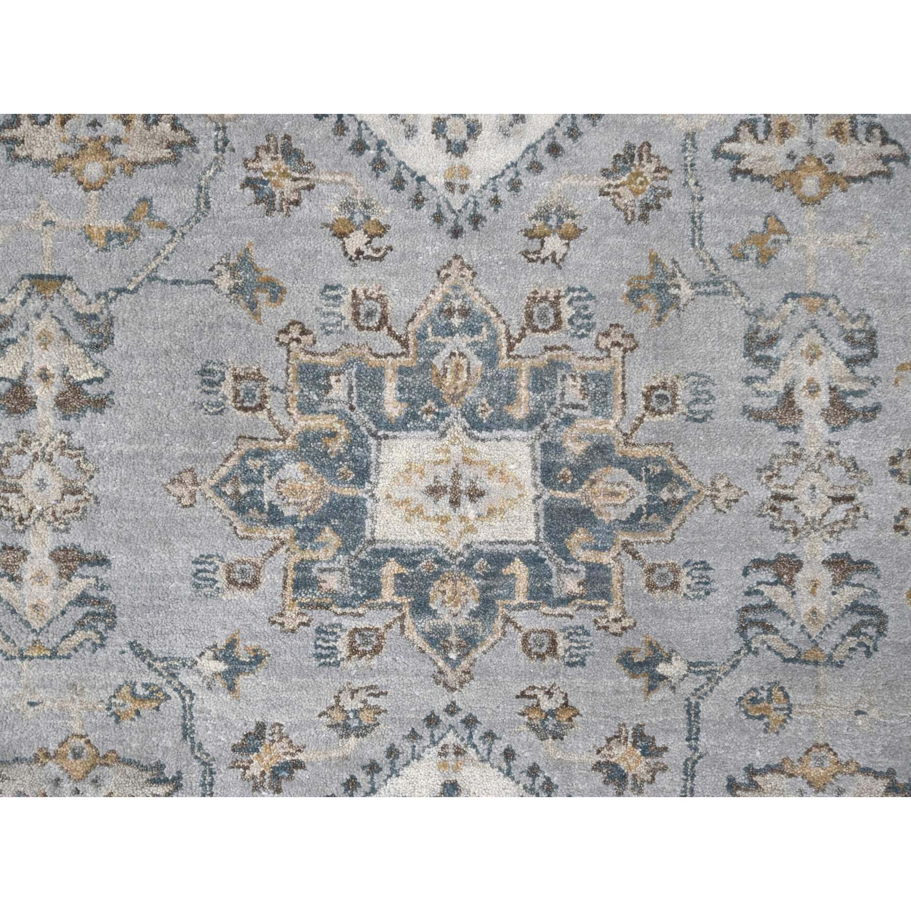 7'10"x9'9" Ice Gray, Hand Knotted, Karajeh and Geometric Design, Organic Wool, Oriental Rug Sh10026