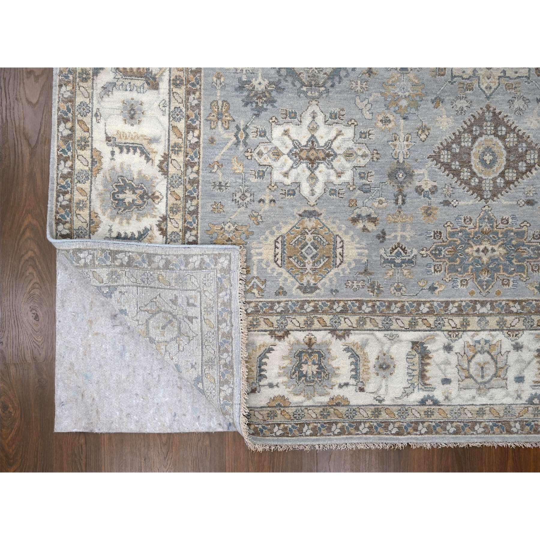 9'2"x11'8" Gentle Gray, Organic Wool, Hand Knotted, Karajeh and Geometric Design, Oriental Rug Sh10027