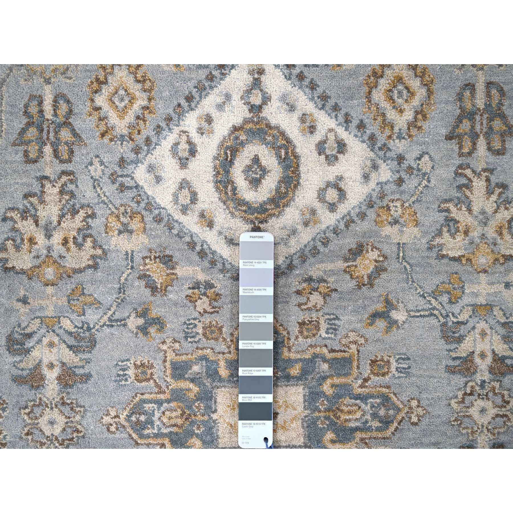 9'2"x11'8" Gentle Gray, Organic Wool, Hand Knotted, Karajeh and Geometric Design, Oriental Rug Sh10027