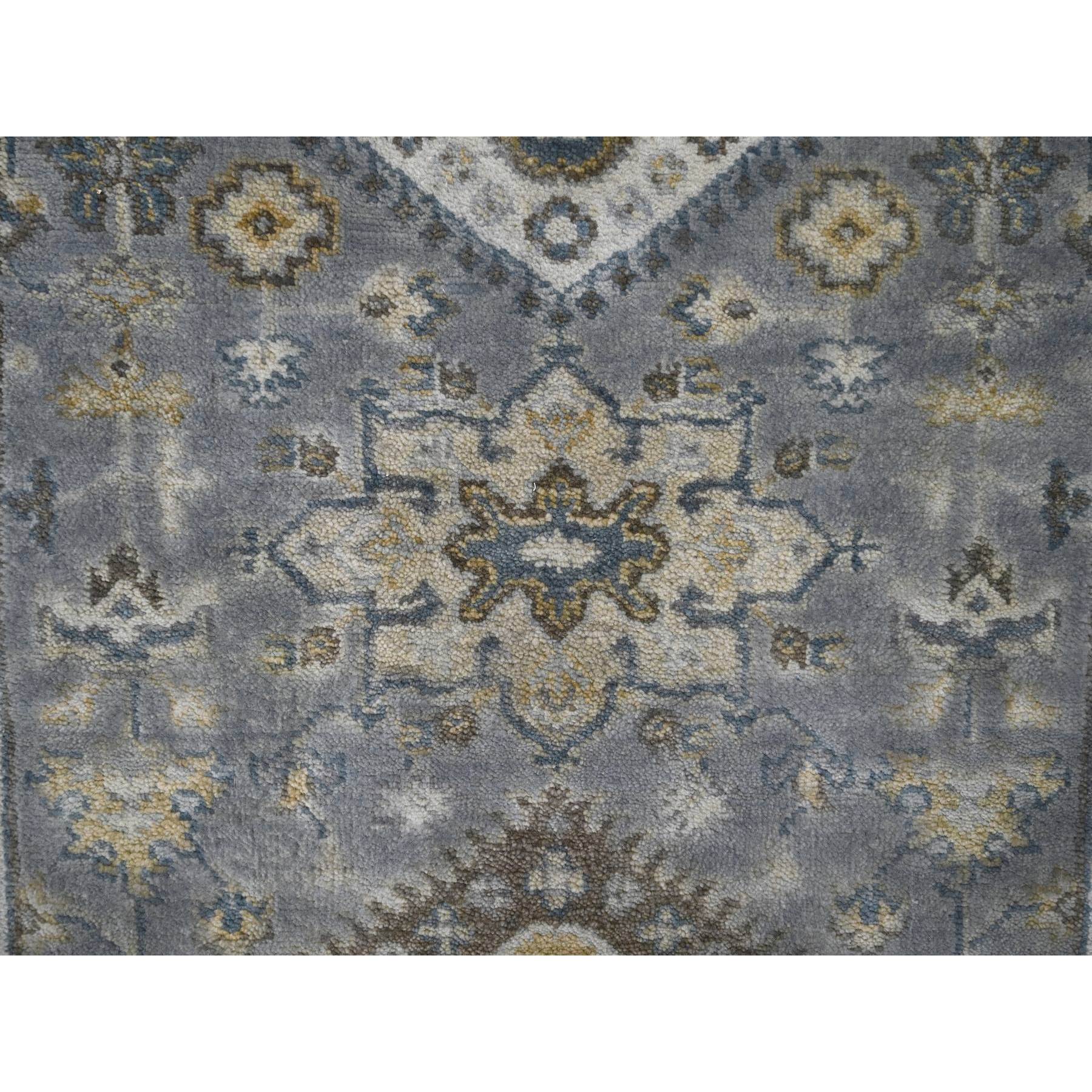 2'8"x20' Bright Gray, Karajeh and Geometric Design, Organic Wool, Hand Knotted, XL Runner, Oriental Rug Sh10028