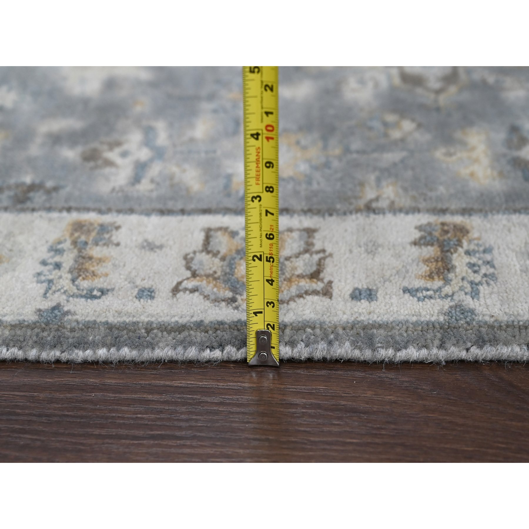 2'8"x20' Bright Gray, Karajeh and Geometric Design, Organic Wool, Hand Knotted, XL Runner, Oriental Rug Sh10028