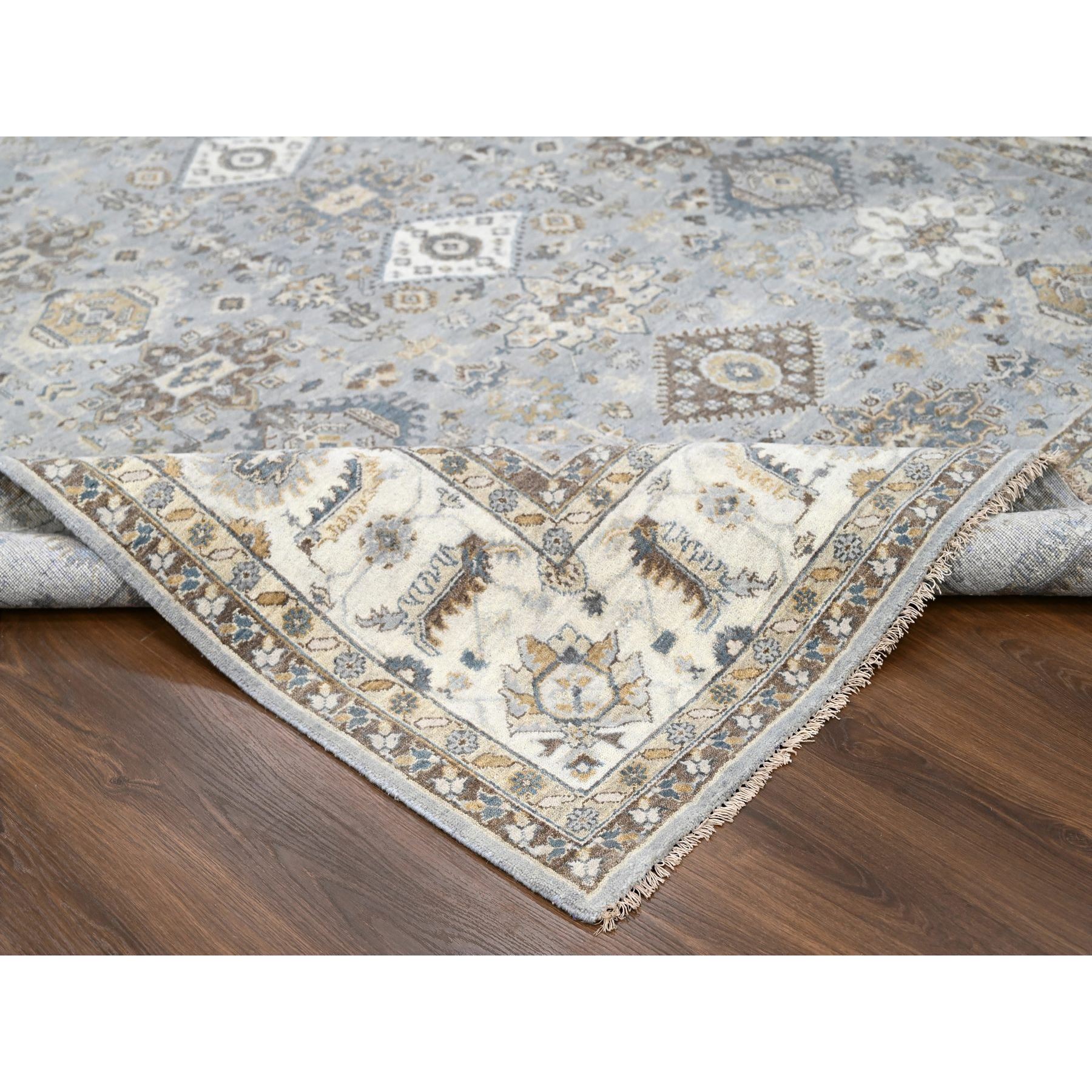 9'x12' Chrome Gray, Organic Wool, Karajeh and Geometric Design, Hand Knotted, Oriental Rug Sh10029