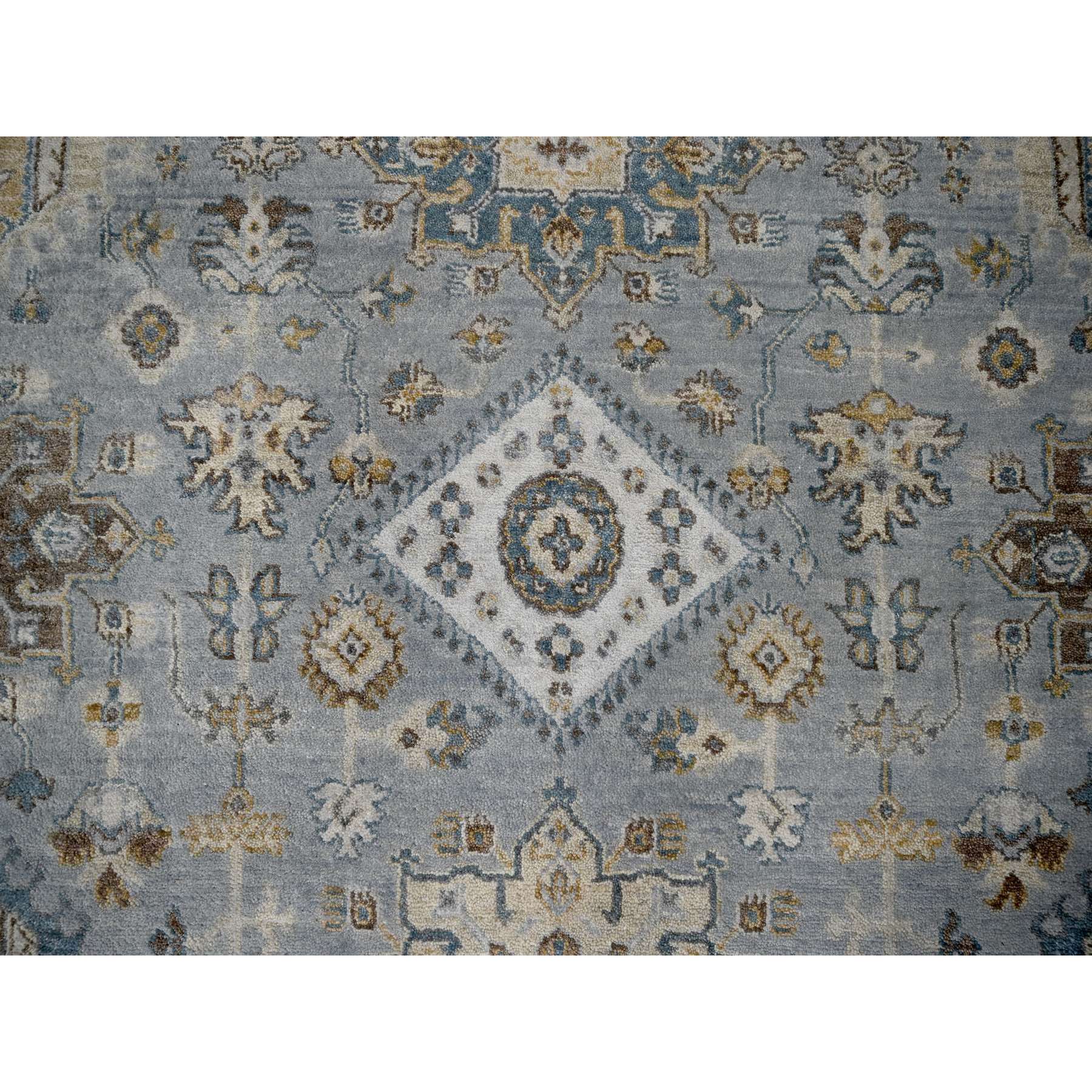 12'2"x15' Metallic Gray, Hand Knotted, Karajeh and Geometric Design, Organic Wool, Oversized, Oriental Rug Sh10030