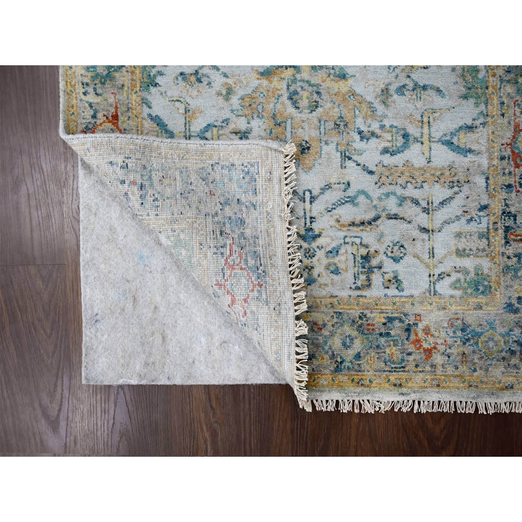 3'x4'10" Bright Gray, Broken and Erased Persian Heriz, All Over Design, Soft Color Palette, Hand Knotted, Organic Wool, Denser Weave, Oriental Rug Sh10034
