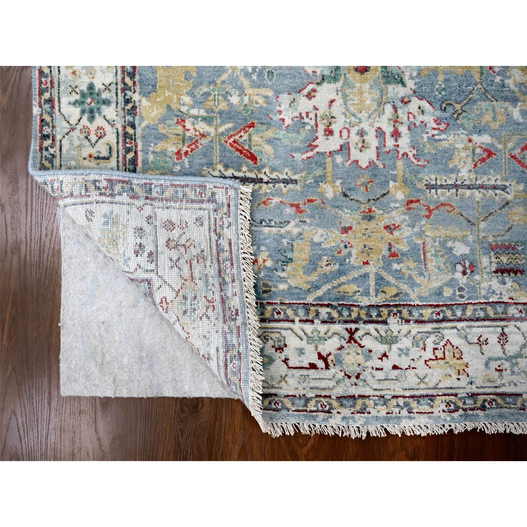 4'x5'9" Grayish Blue, Organic Wool, Denser Weave, Broken and Erased Persian Heriz, Soft Color Palette, Hand Knotted, All Over Design, Oriental Rug Sh10035