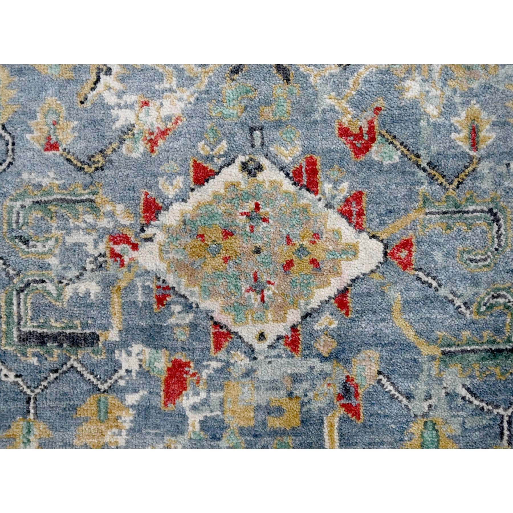 4'x5'9" Grayish Blue, Organic Wool, Denser Weave, Broken and Erased Persian Heriz, Soft Color Palette, Hand Knotted, All Over Design, Oriental Rug Sh10035